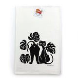 Black Cat And Monstera Leaf Cotton Kitchen Towel – 100% Absorbent, Lint - Free, Made in USA - Tea Towels - Two Little Fruits - Two Little Fruits