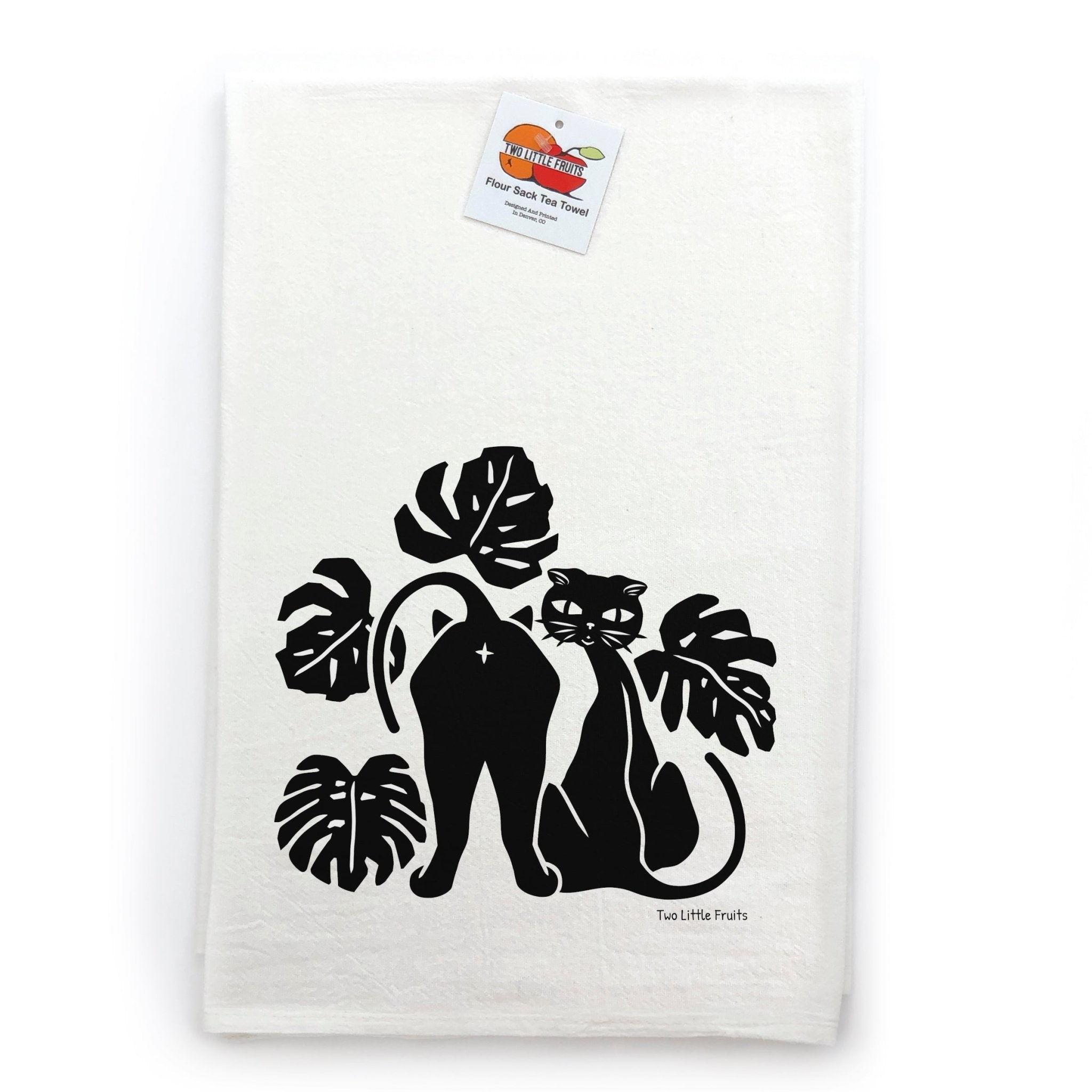 Black Cat And Monstera Leaf Cotton Kitchen Towel – 100% Absorbent, Lint - Free, Made in USA - Tea Towels - Two Little Fruits - Two Little Fruits