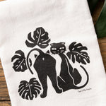 Black Cat And Monstera Leaf Cotton Kitchen Towel – 100% Absorbent, Lint - Free, Made in USA - Tea Towels - Two Little Fruits - Two Little Fruits