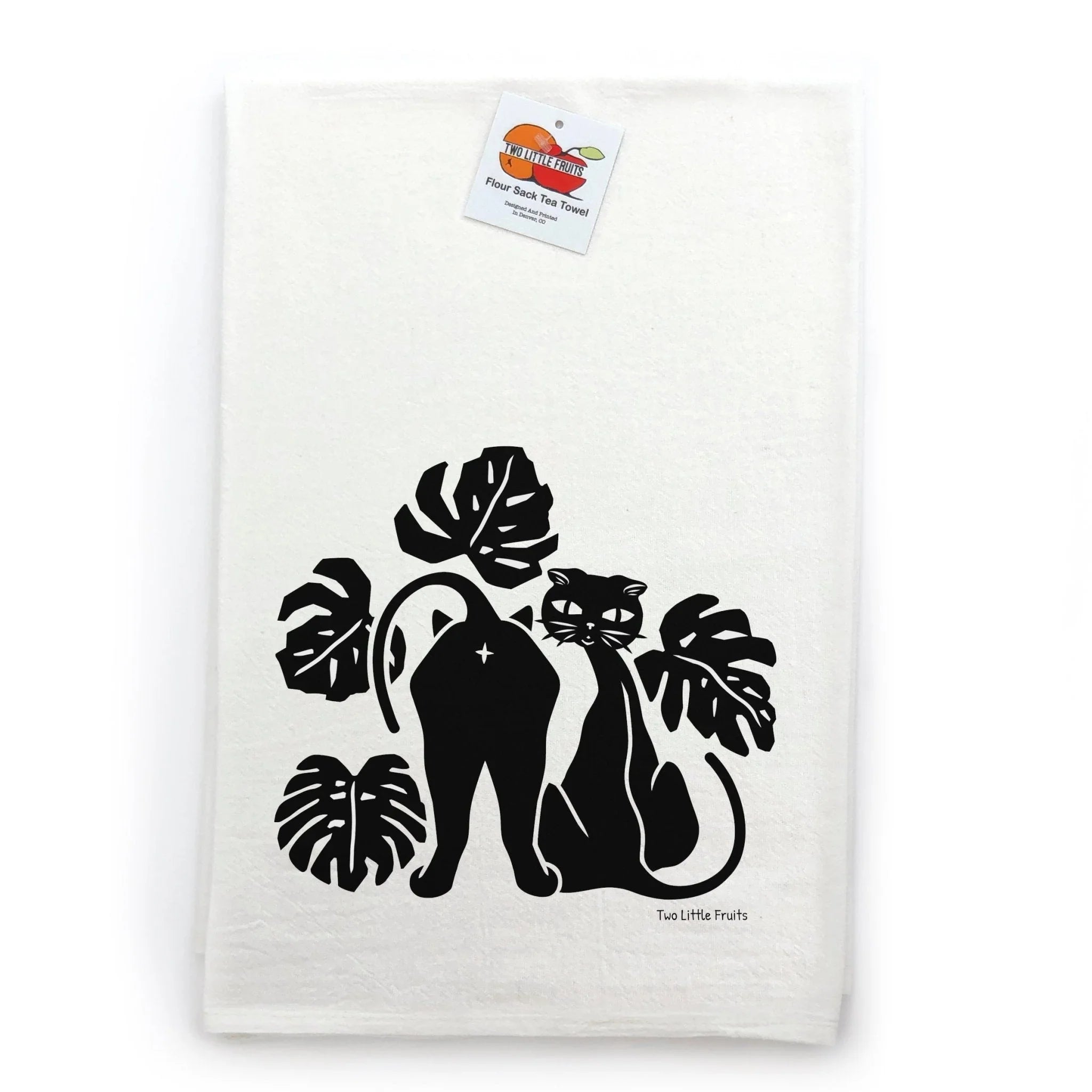 Black Cat And Monstera Leaf Cotton Kitchen Towel – 100Absorbent, Lint - Free, Made in USA - Tea Towels - Two Little Fruits - Two Little Fruits