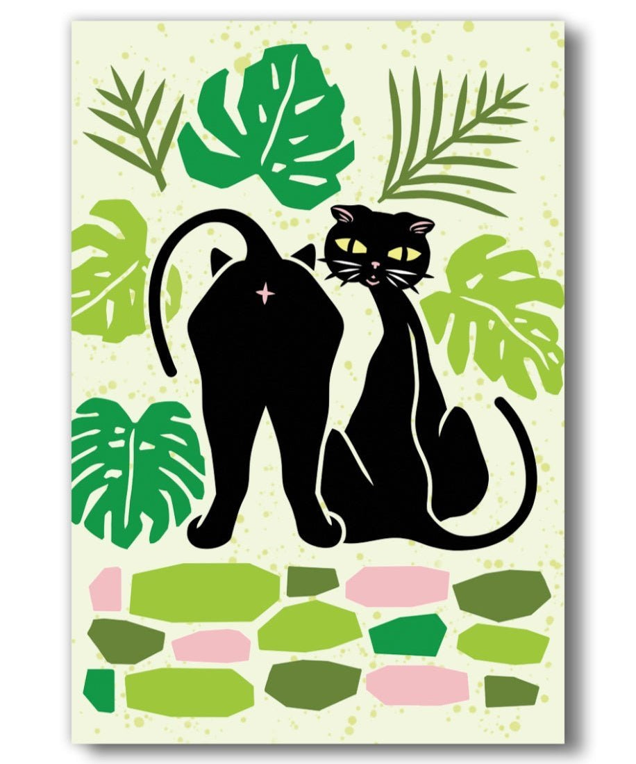 Black Cat Magnet with Monstera Design - 2" x 3" Weather - Resistant Fridge Magnet - Fridge Magnets - Two Little Fruits - Two Little Fruits
