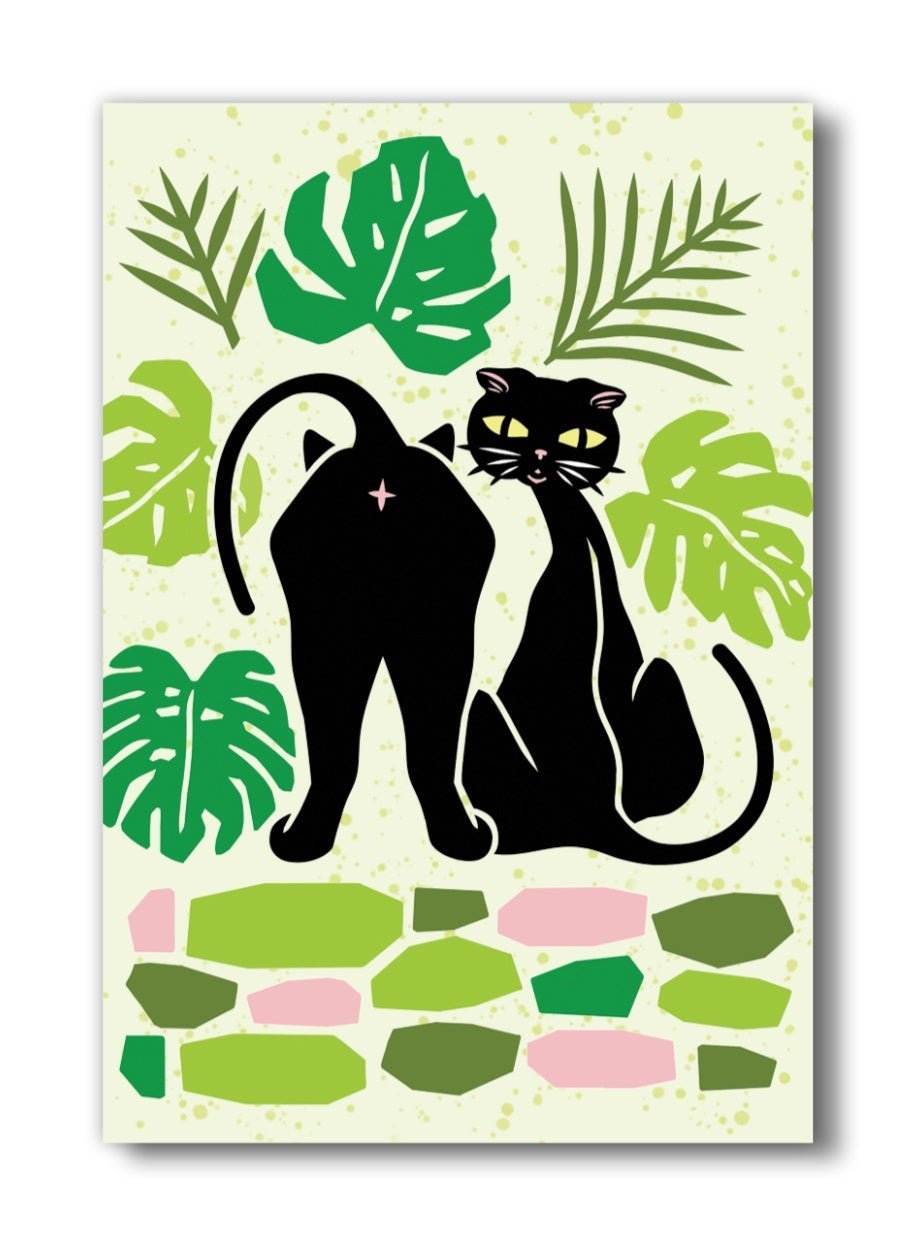 Black Cat Magnet with Monstera Design - 2" x 3" Weather - Resistant Fridge Magnet - Fridge Magnets - Two Little Fruits - Two Little Fruits