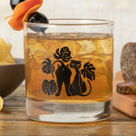 Black Cat Whiskey Glass - Unique Monstera Leaf Design, 10 Oz Capacity, Made in USA, Dishwasher Safe - Rocks Glass - Two Little Fruits - Two Little Fruits