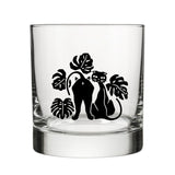 Black Cat Whiskey Glass - Unique Monstera Leaf Design, 10 Oz Capacity, Made in USA, Dishwasher Safe - Rocks Glass - Two Little Fruits - Two Little Fruits