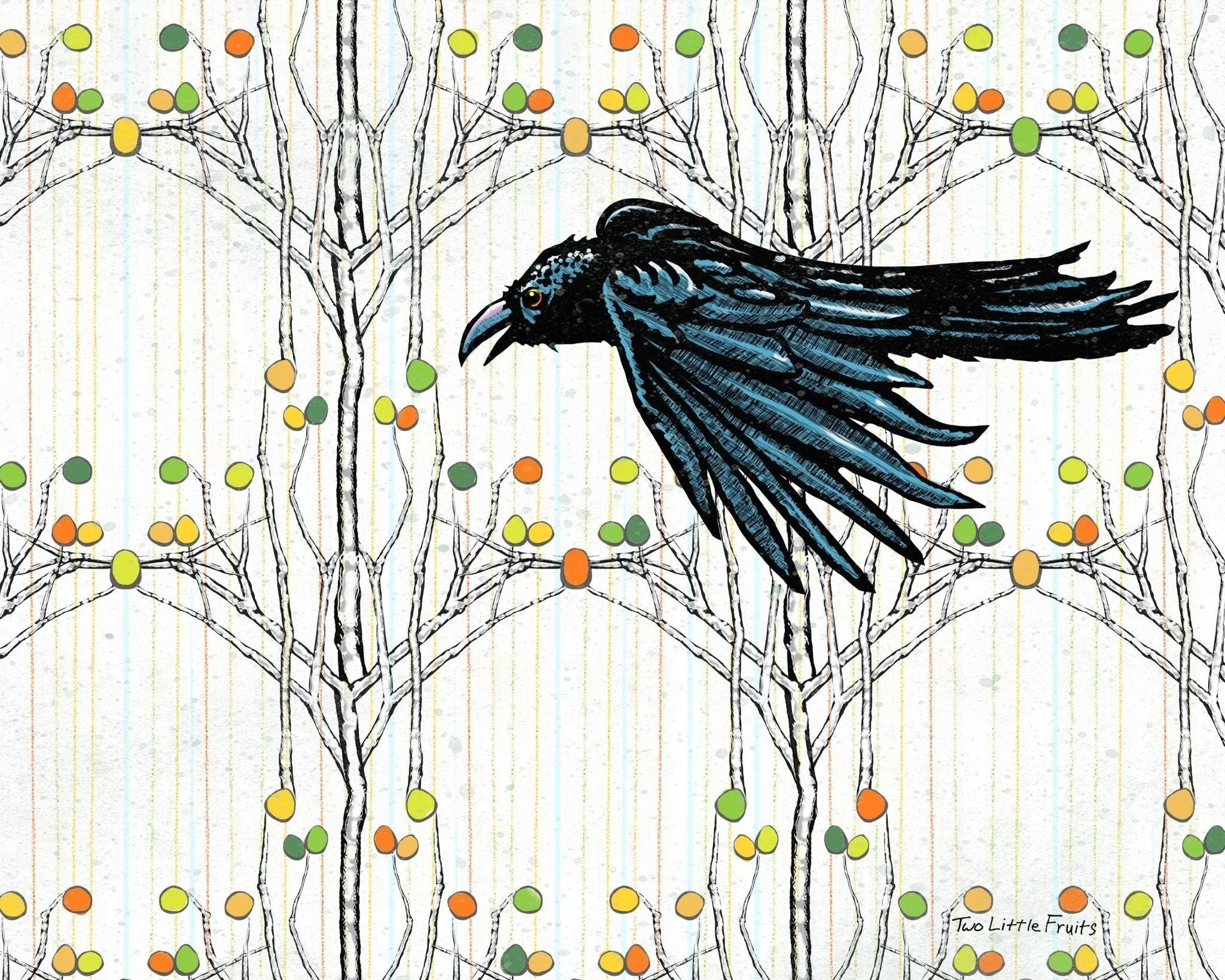 Black Crow Art Print – Majestic Bird Flying Through Aspen Trees, Perfect Rustic Decor - Paper Prints - Two Little Fruits - Two Little Fruits