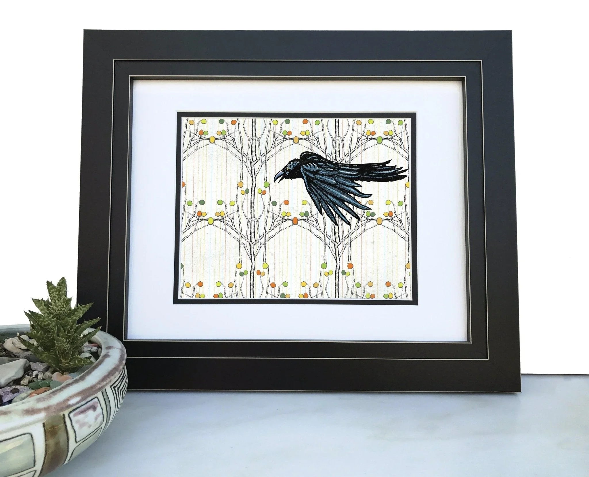 Black Crow Art Print – Majestic Bird Flying Through Aspen Trees, Perfect Rustic Decor - Paper Prints - Two Little Fruits - Two Little Fruits