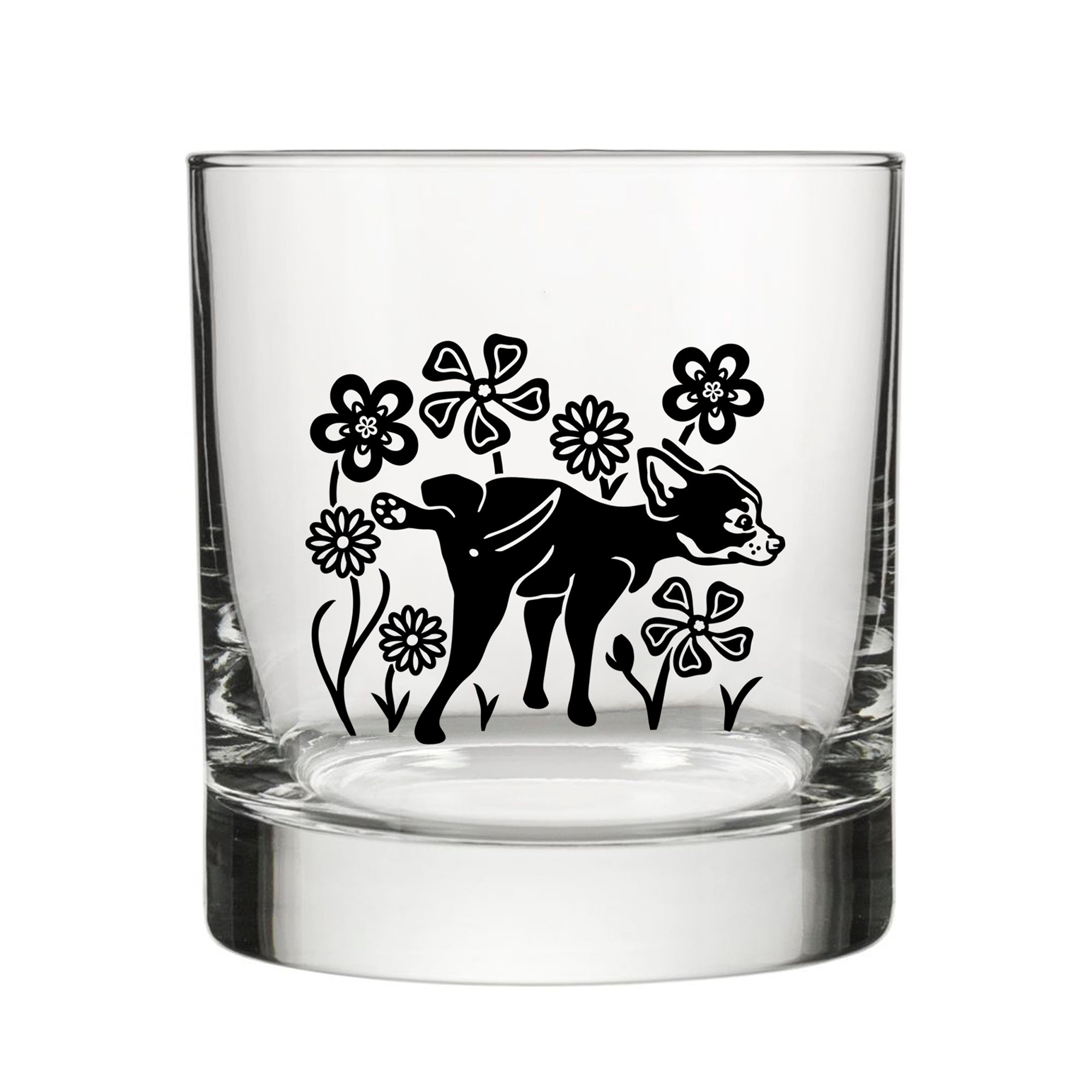 Black Dog Rocks Glass - Fun Peeing Dog Design Perfect for Whiskey, Soda, and Mixed Drinks - Rocks Glass - Two Little Fruits - Two Little Fruits