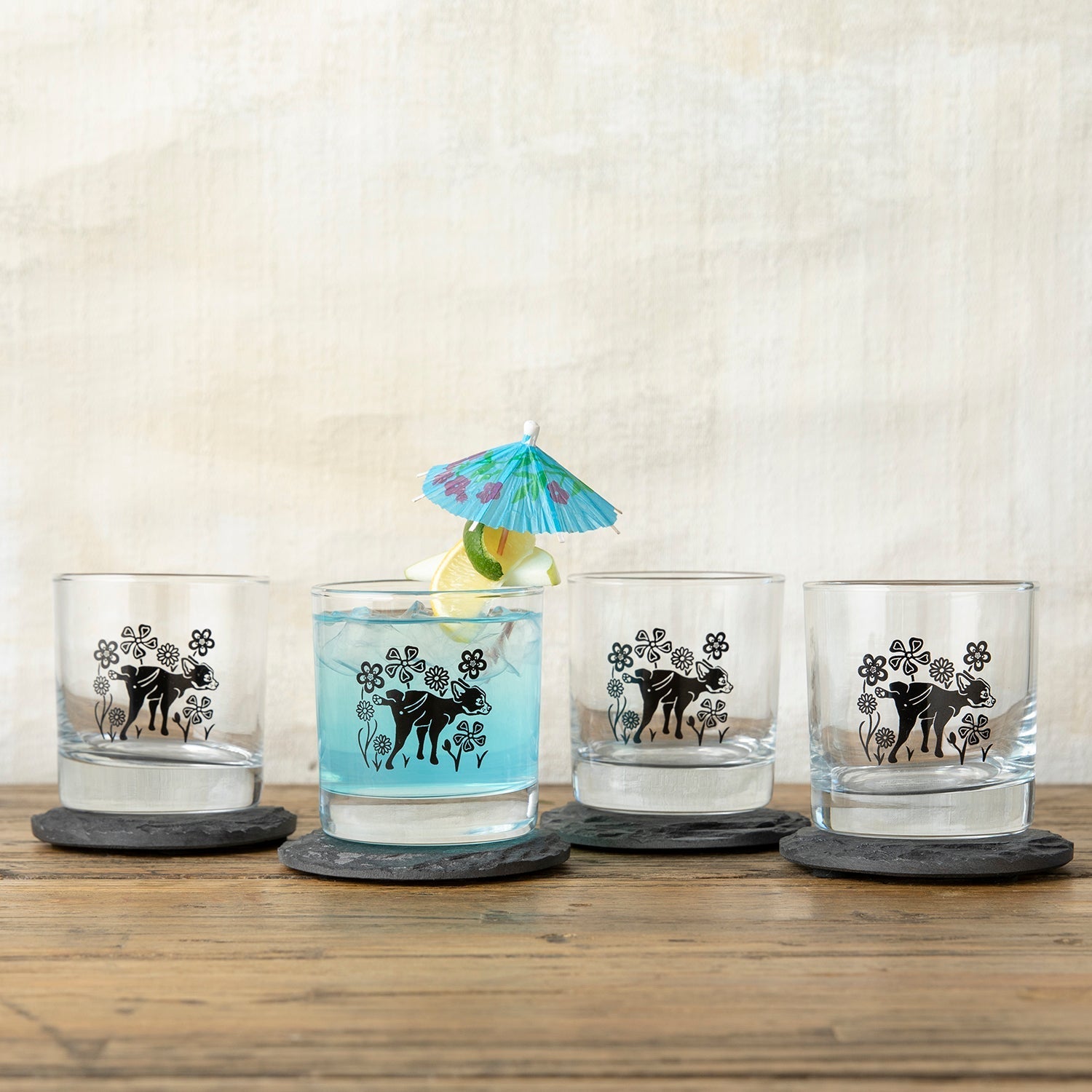 Black Dog Rocks Glass - Fun Peeing Dog Design Perfect for Whiskey, Soda, and Mixed Drinks - Rocks Glass - Two Little Fruits - Two Little Fruits