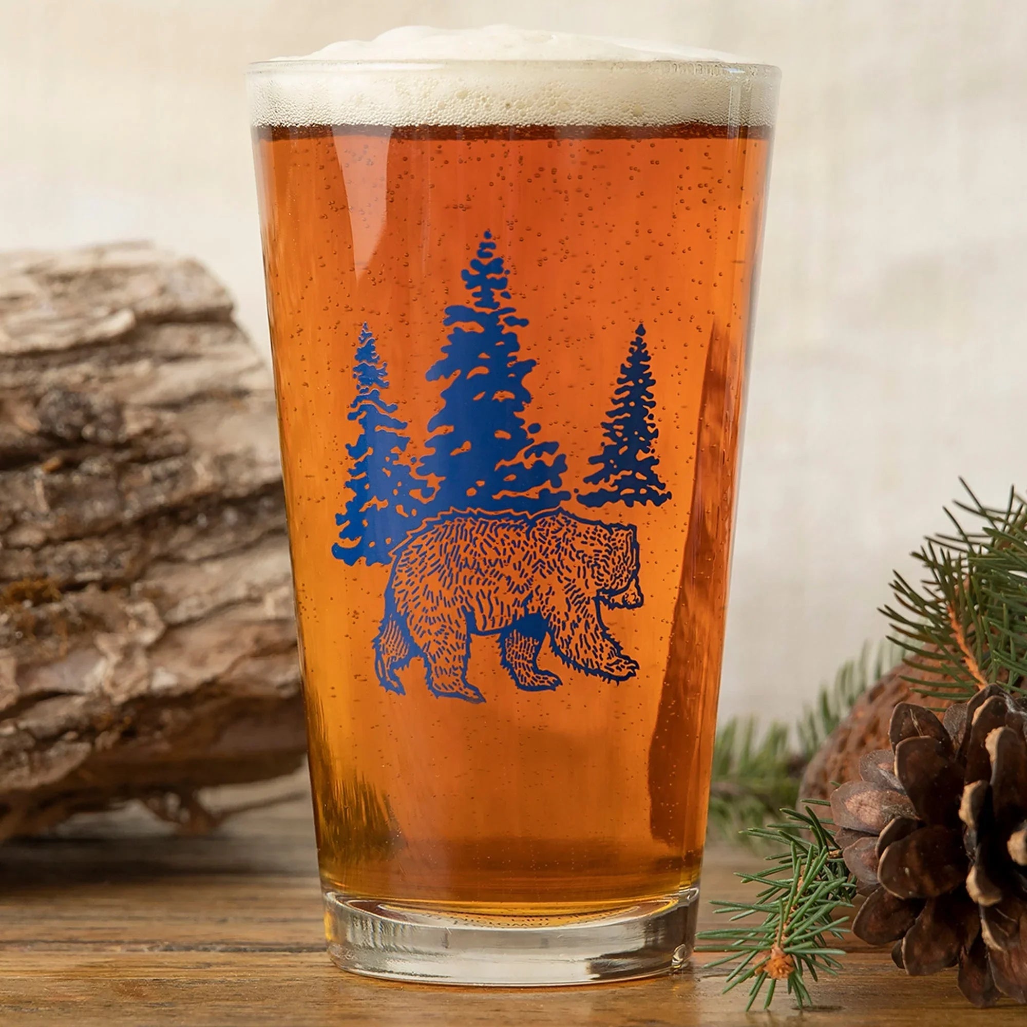 Blue Bear illustrated pint glass by Two Little Fruits