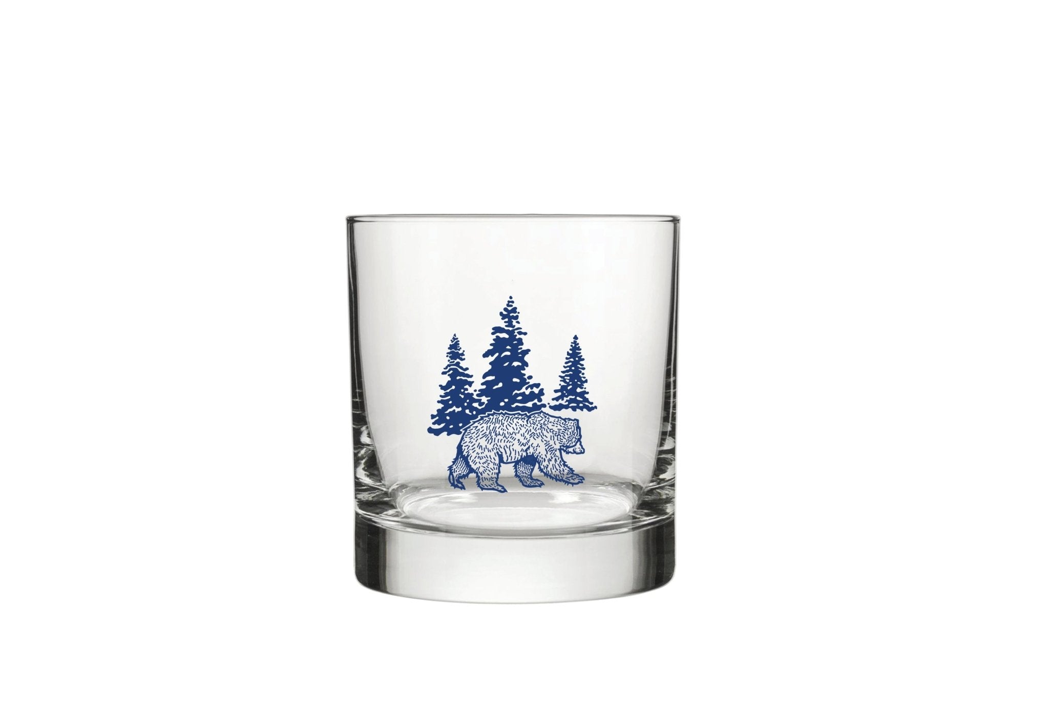 Blue Bear Screen Printed Glassware - Unique Whiskey Rocks Glass for Entertaining & Gifts, 10 Fl Oz - Rocks Glass - Two Little Fruits - Two Little Fruits