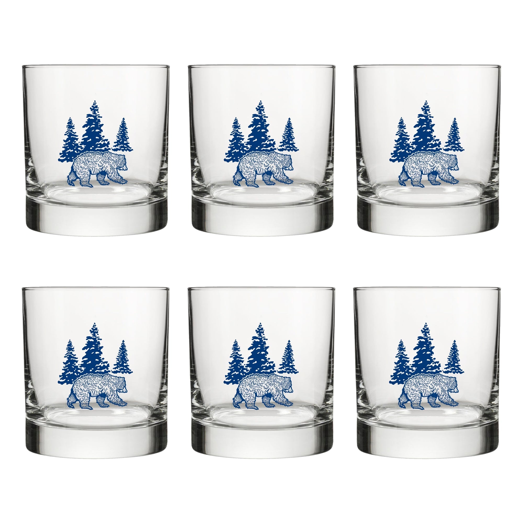 Blue Bear Screen Printed Glassware - Unique Whiskey Rocks Glass for Entertaining & Gifts, 10 Fl Oz - Rocks Glass - Two Little Fruits - Two Little Fruits