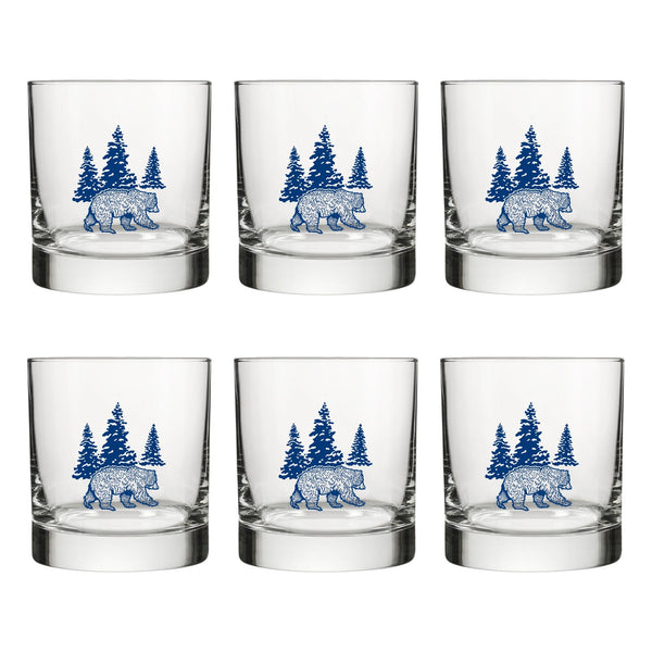 Blue Bear Screen Printed Glassware - Unique Whiskey Rocks Glass for Entertaining & Gifts, 10 Fl Oz - Rocks Glass - Two Little Fruits - Two Little Fruits