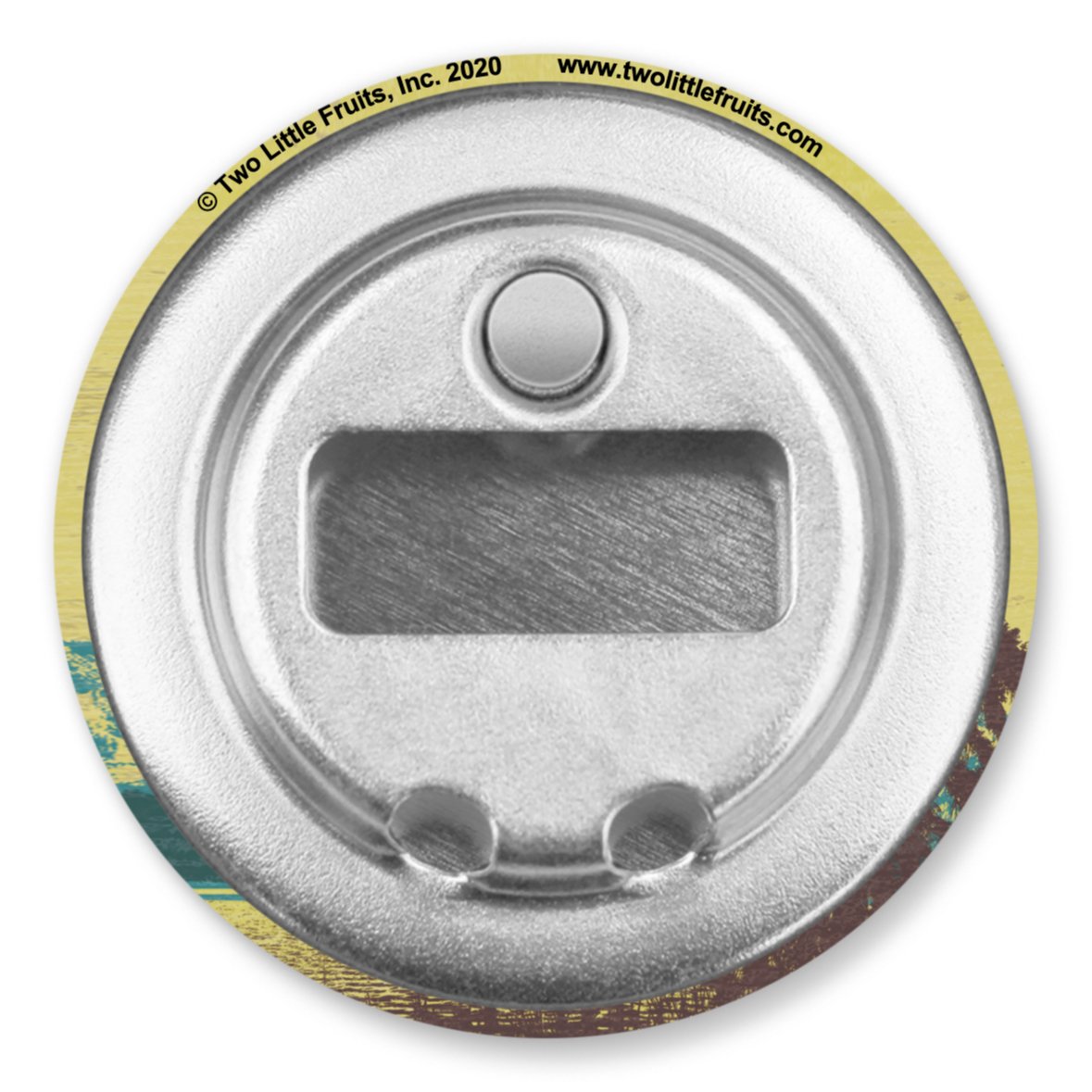 The back view of a camping bottle opener showcasing its sturdy metallic design, emphasizing its functionality for outdoor gatherings.