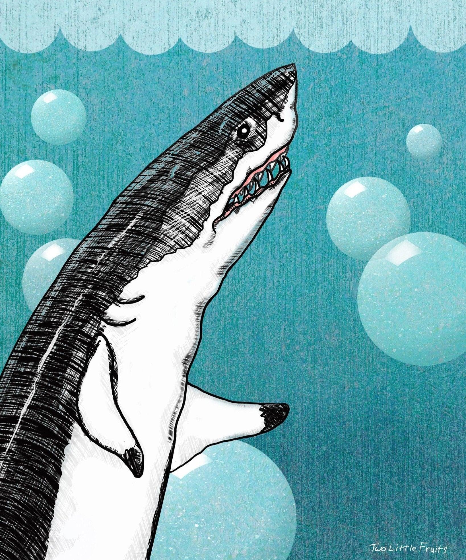 Bubbles The Great White Shark Print - High Quality Art Print 8x10 or 11x14 Inches - Paper Prints - Two Little Fruits - Two Little Fruits