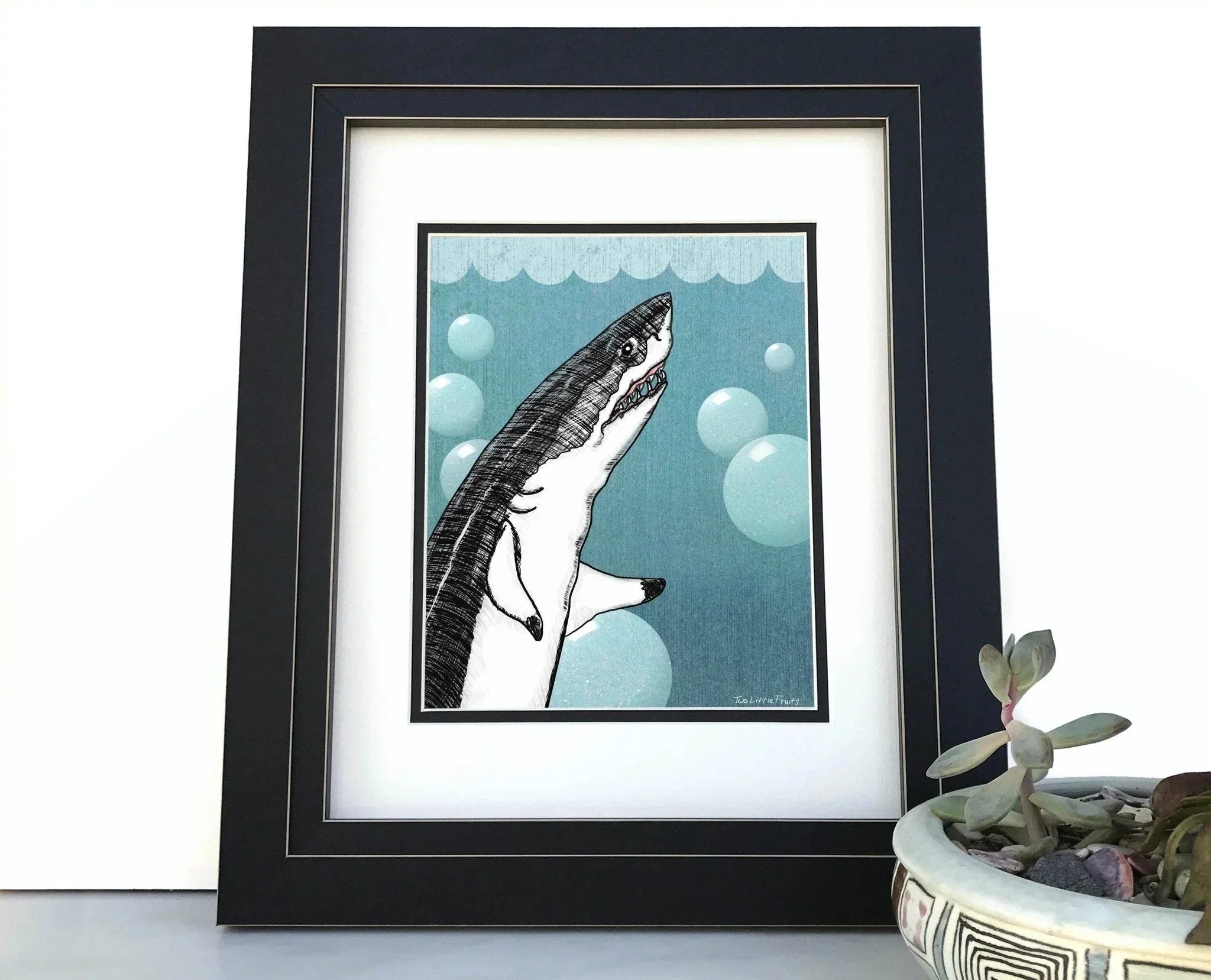 Bubbles The Great White Shark Print - High Quality illustrated art print by Two Little Fruits