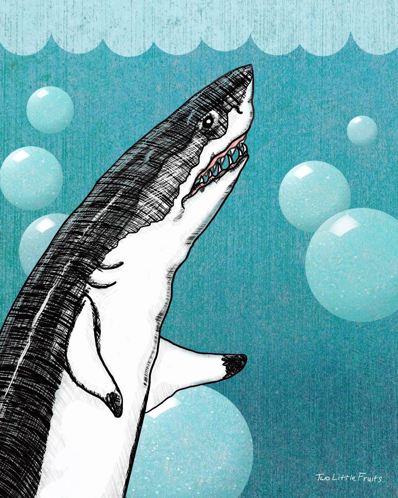 Bubbles The Great White Shark Print - High Quality Art Print 8x10 or 11x14 Inches - Paper Prints - Two Little Fruits - Two Little Fruits