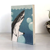 Bubbles The Shark 4x6 Wood Art Block - Unique Beach House Decor for Stylish Spaces - Art On Wood - Two Little Fruits - Two Little Fruits