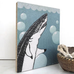 Bubbles The Shark 8x10 Wood Art Block - Unique Coastal Home Decor for Kids and Playful Spaces - Art On Wood - Two Little Fruits - Two Little Fruits