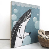 Bubbles The Shark 8x10 Wood Art Block - Unique Coastal Home Decor for Kids and Playful Spaces - Art On Wood - Two Little Fruits - Two Little Fruits