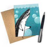 Bubbles The Shark Themed illustrated greeting card by Two Little Fruits