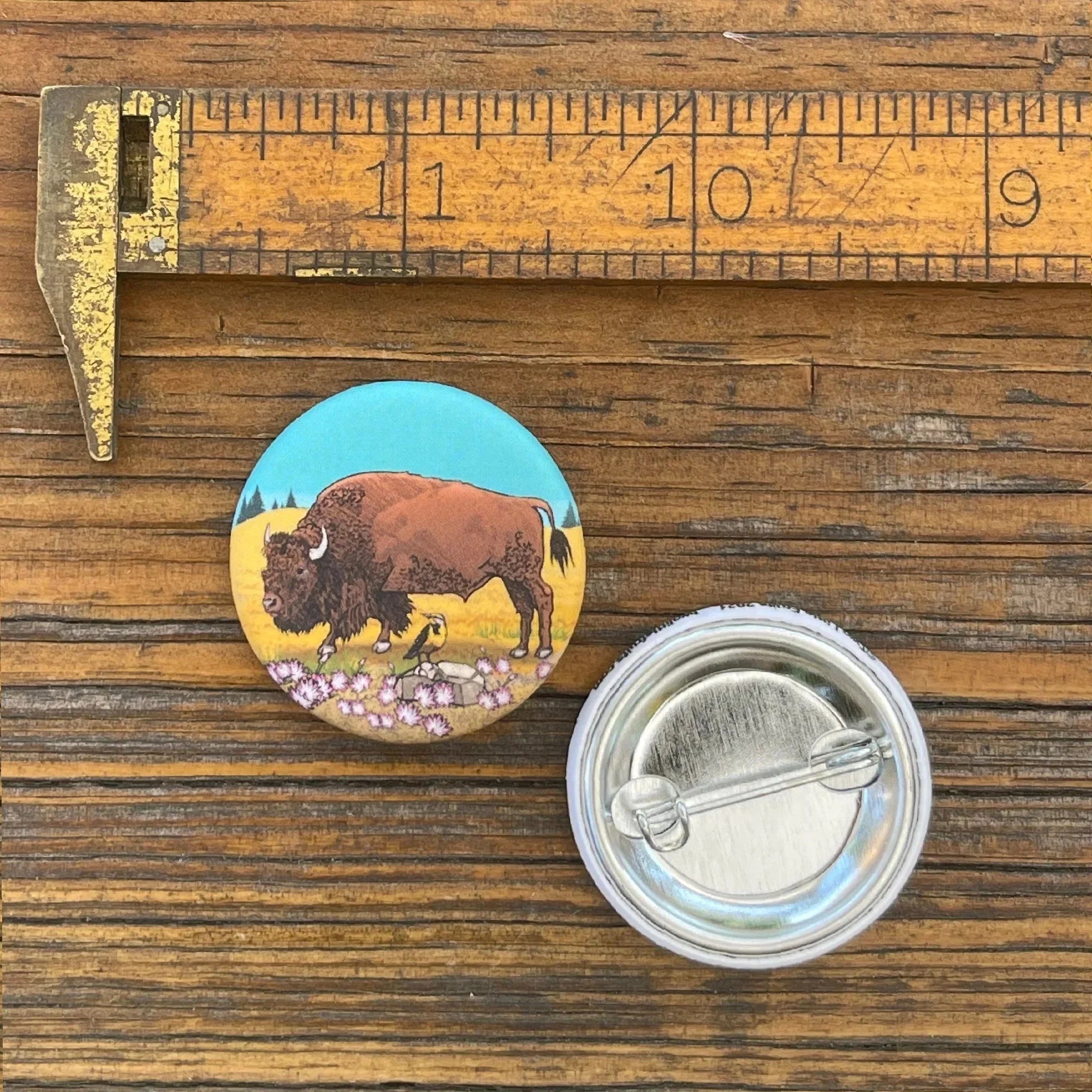 Buffalo illustrated button pin by Two Little Fruits