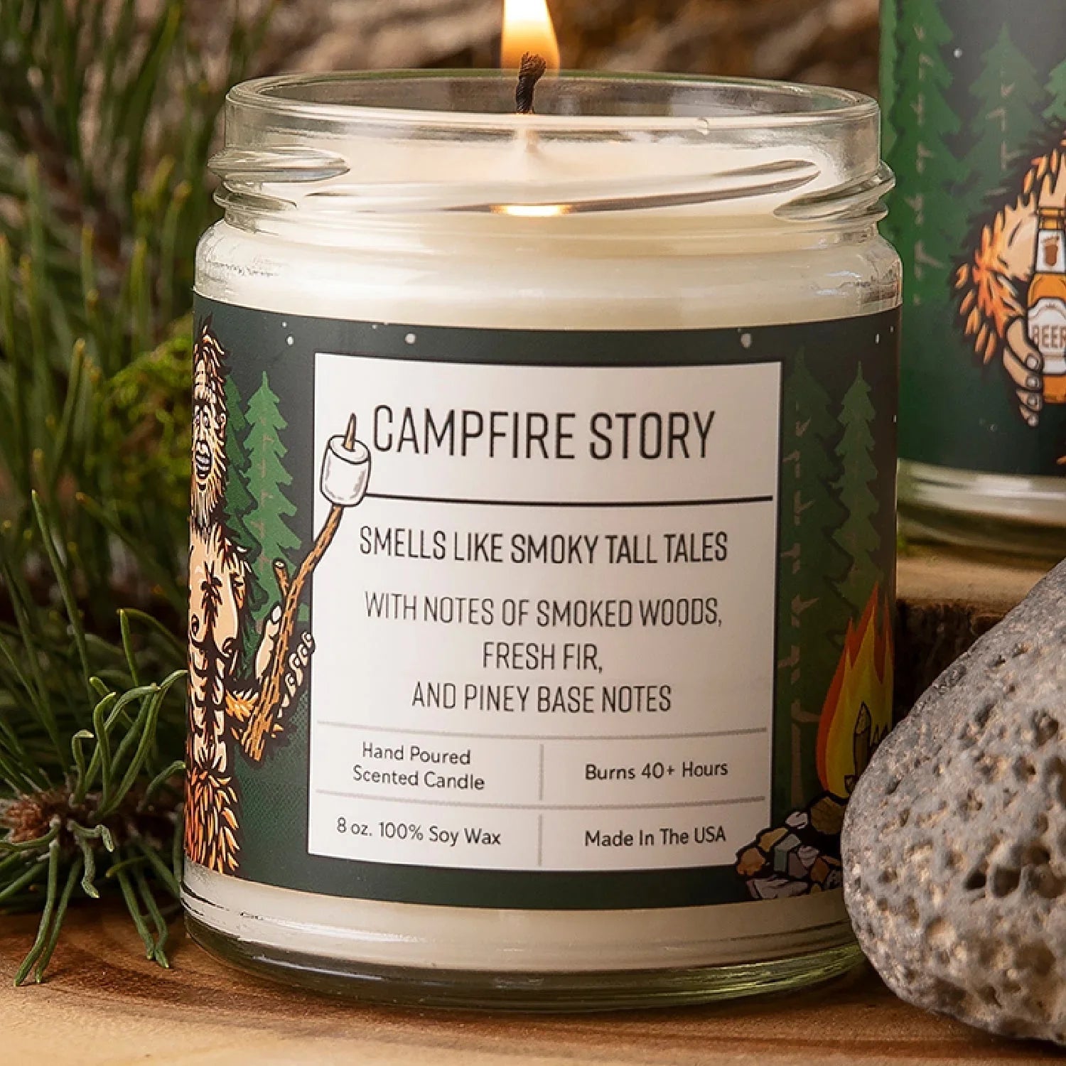 Campfire Scented Candle - with Smoky Wood, Fir, and Pine Notes - Soy Candles - Two Little Fruits - Two Little Fruits