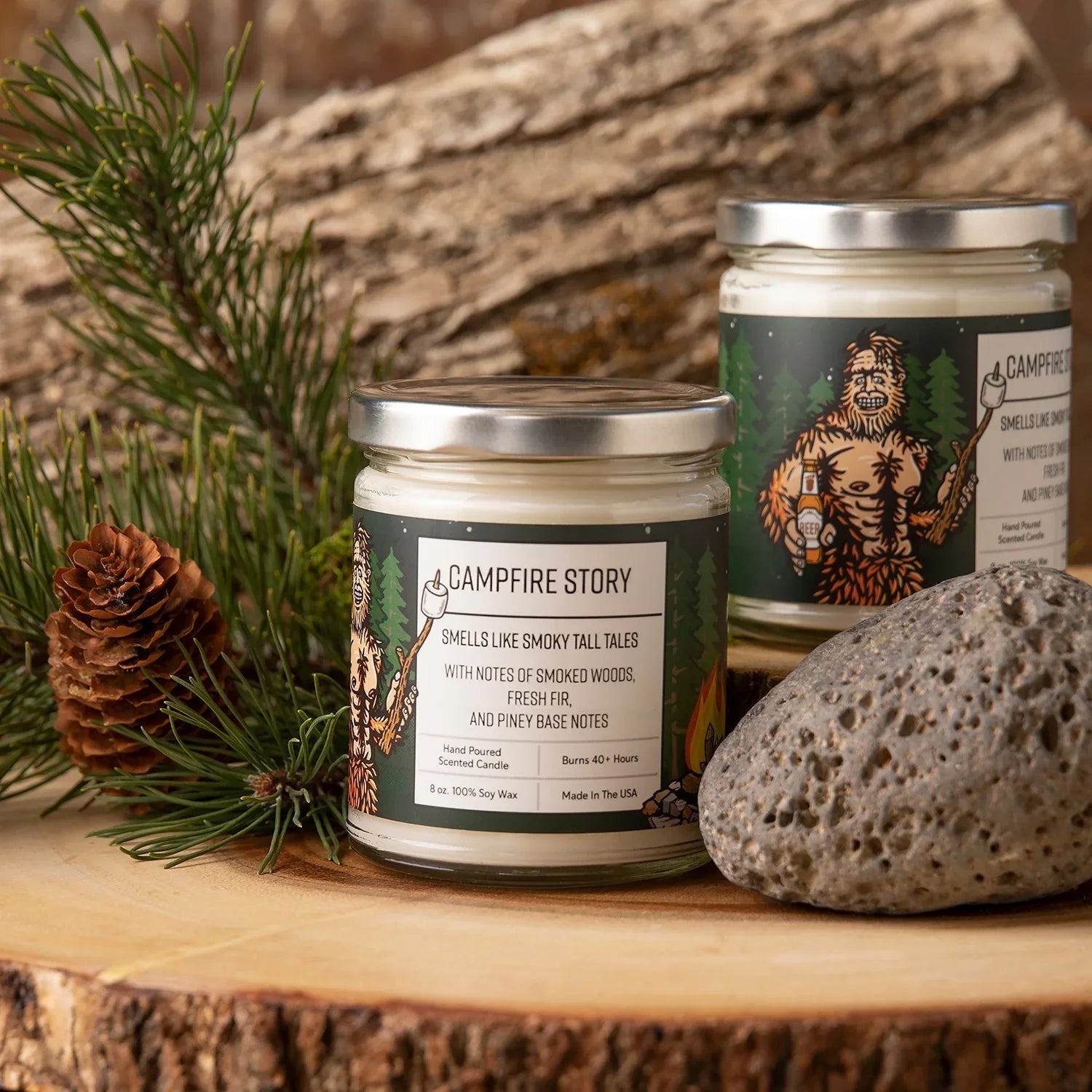 Campfire Scented Candle - with Smoky Wood, Fir, and Pine Notes - Soy Candles - Two Little Fruits - Two Little Fruits
