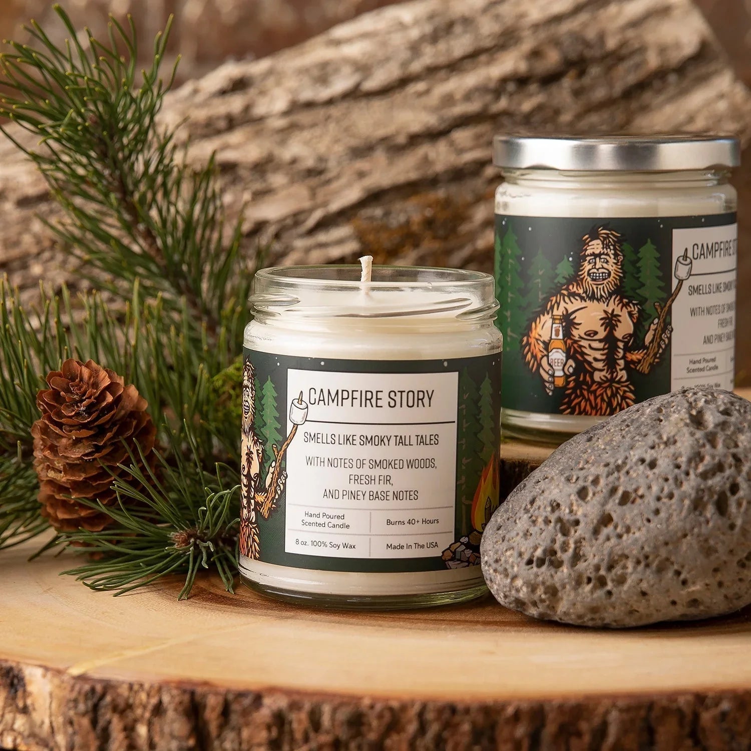 Campfire Scented Candle - with Smoky Wood, Fir, and Pine Notes - Soy Candles - Two Little Fruits - Two Little Fruits