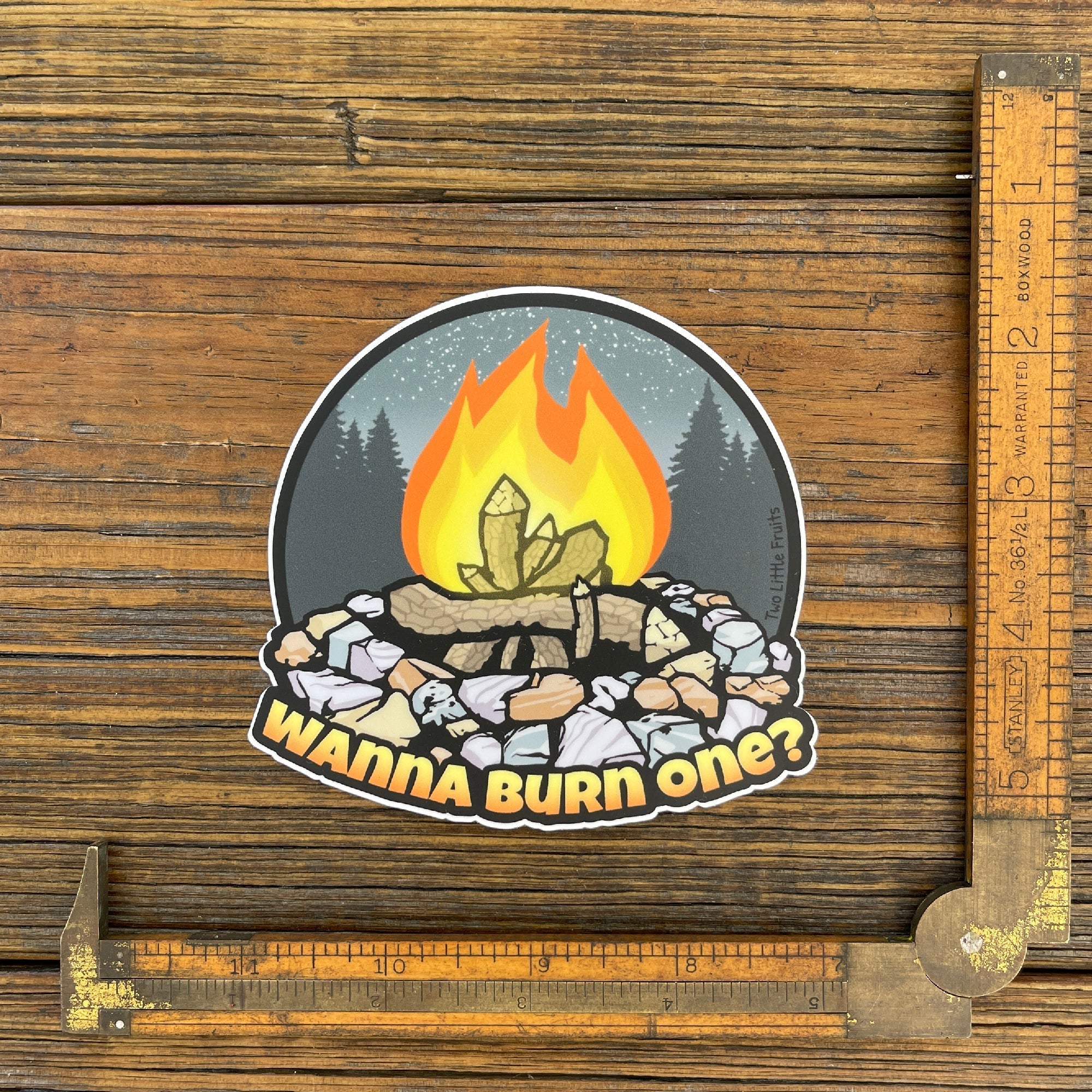 Campfire Stickers - Durable, Laminated "Wanna Burn One?" Vinyl Decal for Outdoor Enthusiasts - Sticker - Two Little Fruits - Two Little Fruits