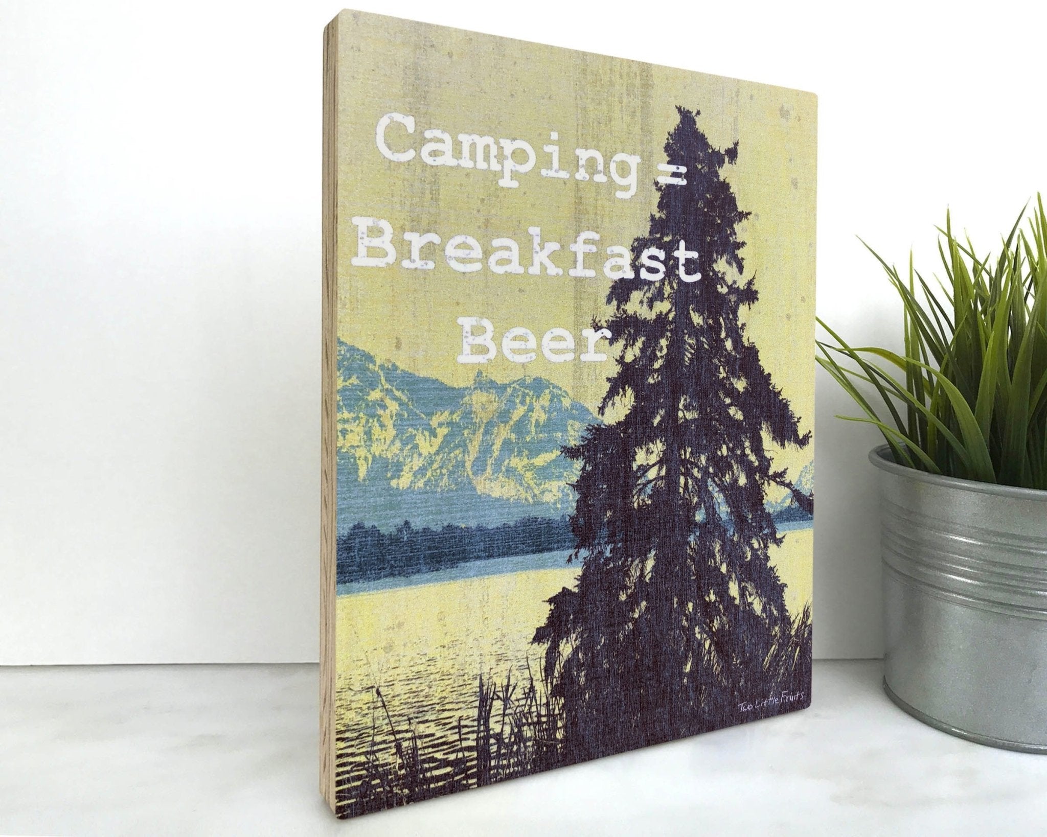 Camping Decor Ideas: Unique 8x10 Breakfast Beer Wood Art Block by Two Little Fruits - Art On Wood - Two Little Fruits - Two Little Fruits