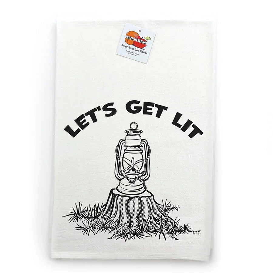 Camping Kitchen Towels - Let's Get Lit Cotton Tea Towels with Eco - Friendly Print - Tea Towels - Two Little Fruits - Two Little Fruits