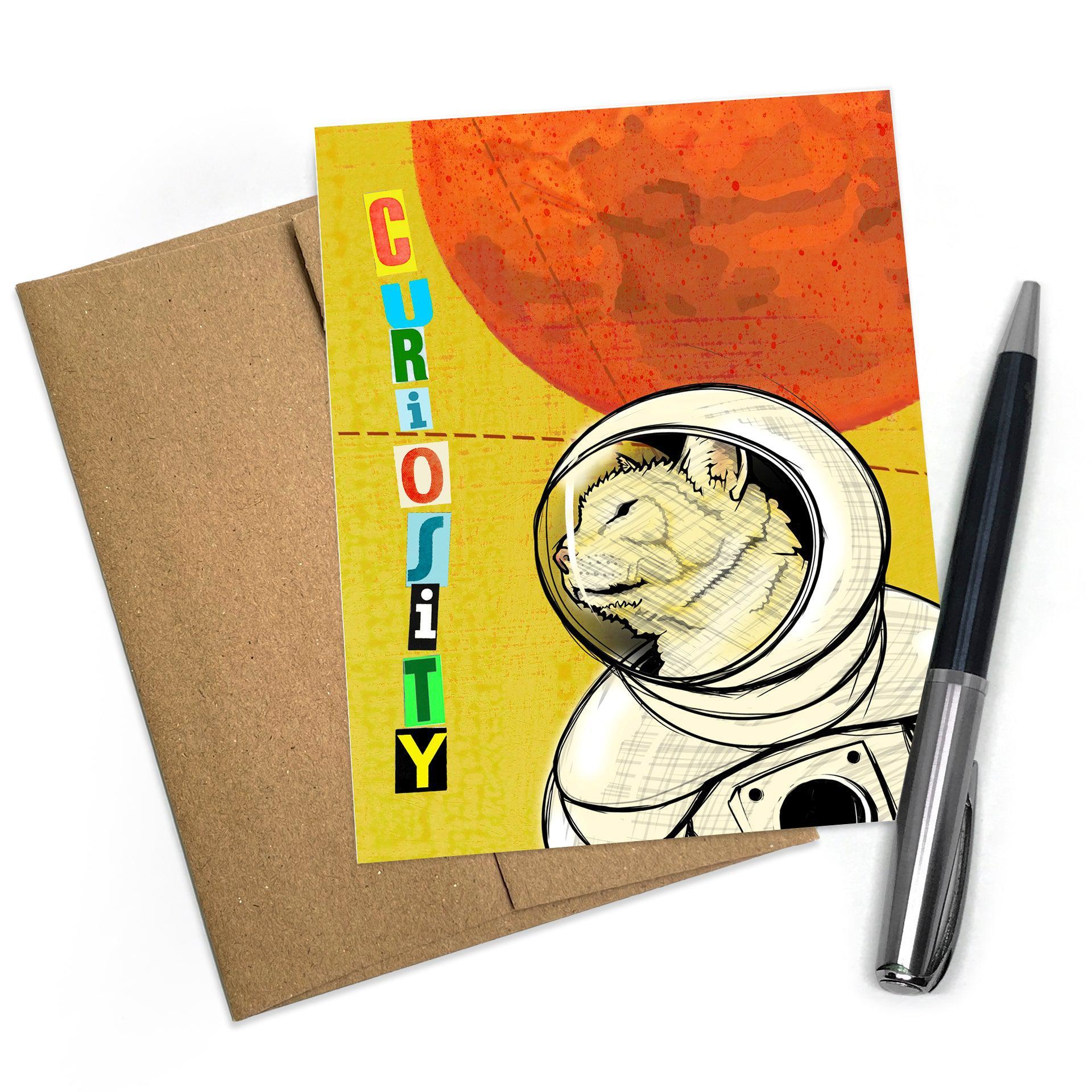 Cat Astronaut Greeting Card - A2 Size, Blank Inside, Unique Space Theme Card - Greeting Cards - Two Little Fruits - Two Little Fruits