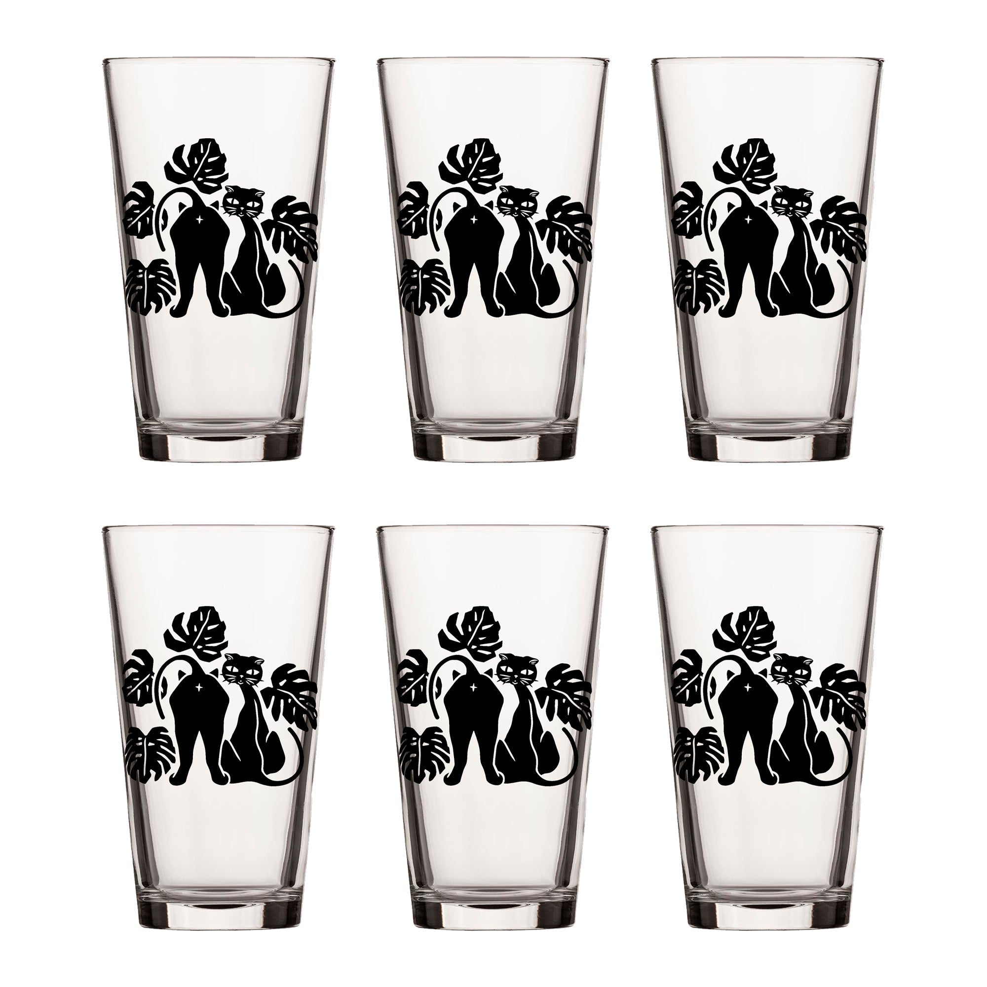 Cat Pint Glass With Monstera Leaves, 16 Fl Oz - Pint Glass - Two Little Fruits - Two Little Fruits