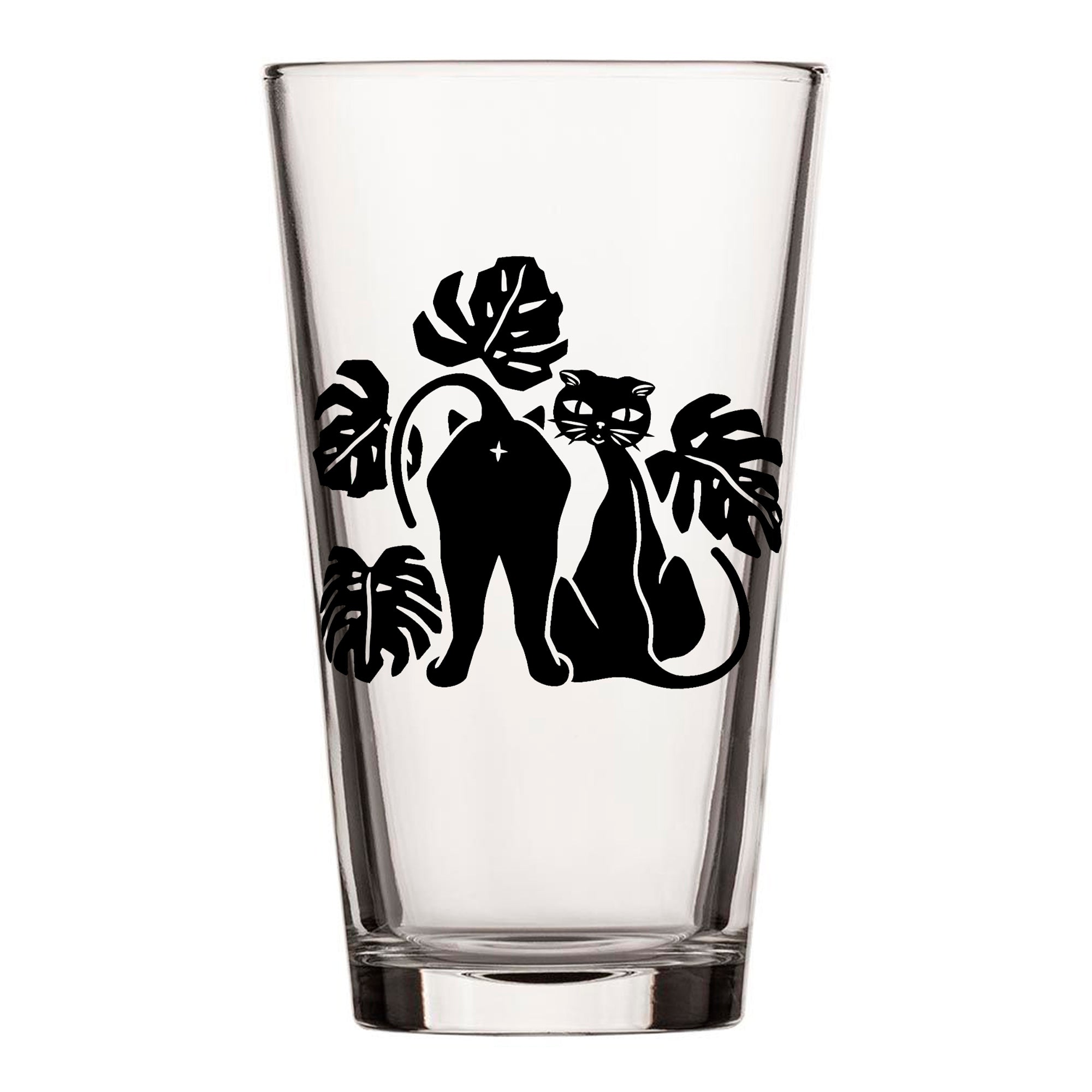 Cat Pint Glass With Monstera Leaves, 16 Fl Oz - Pint Glass - Two Little Fruits - Two Little Fruits