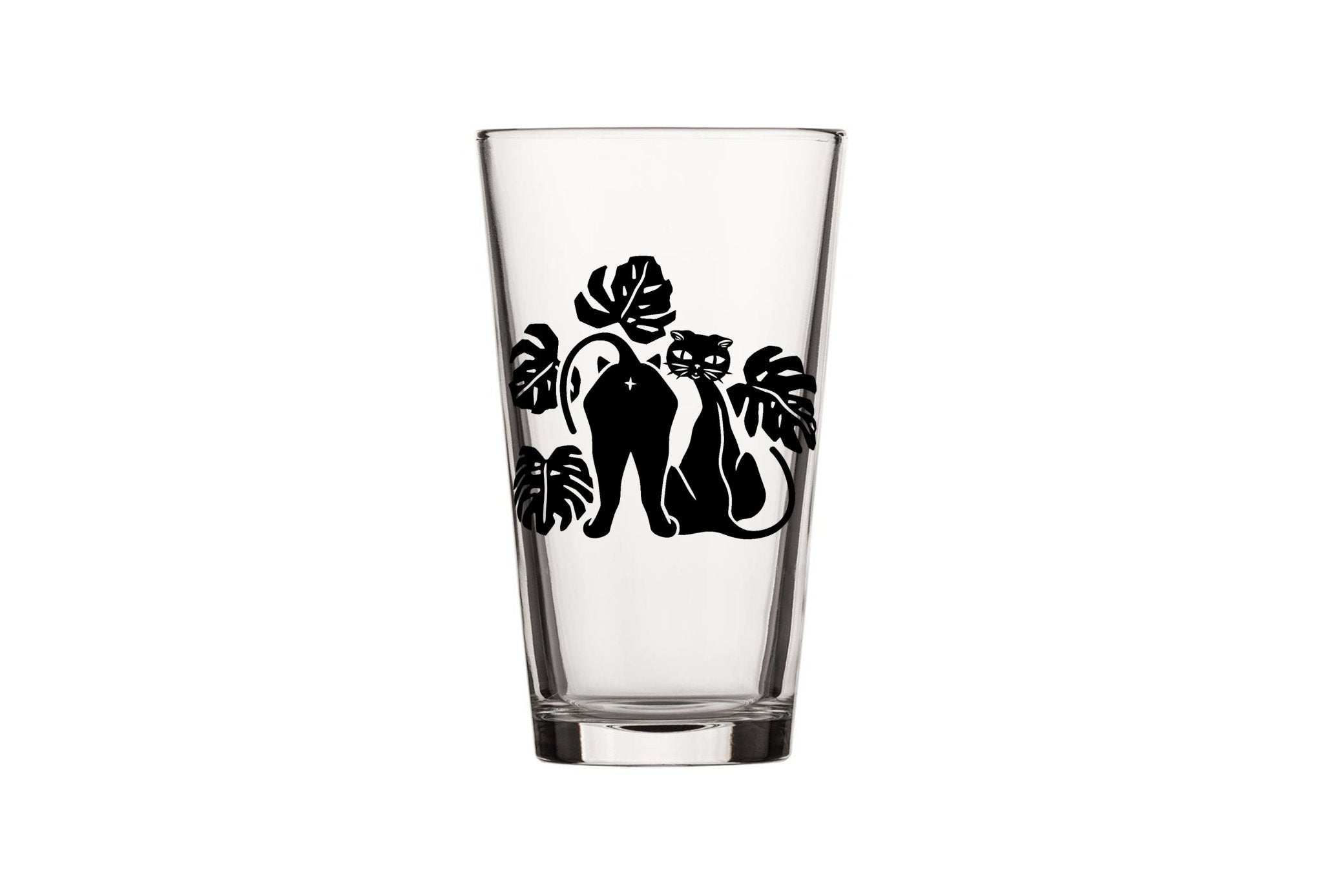 Cat Pint Glass With Monstera Leaves, 16 Fl Oz - Pint Glass - Two Little Fruits - Two Little Fruits