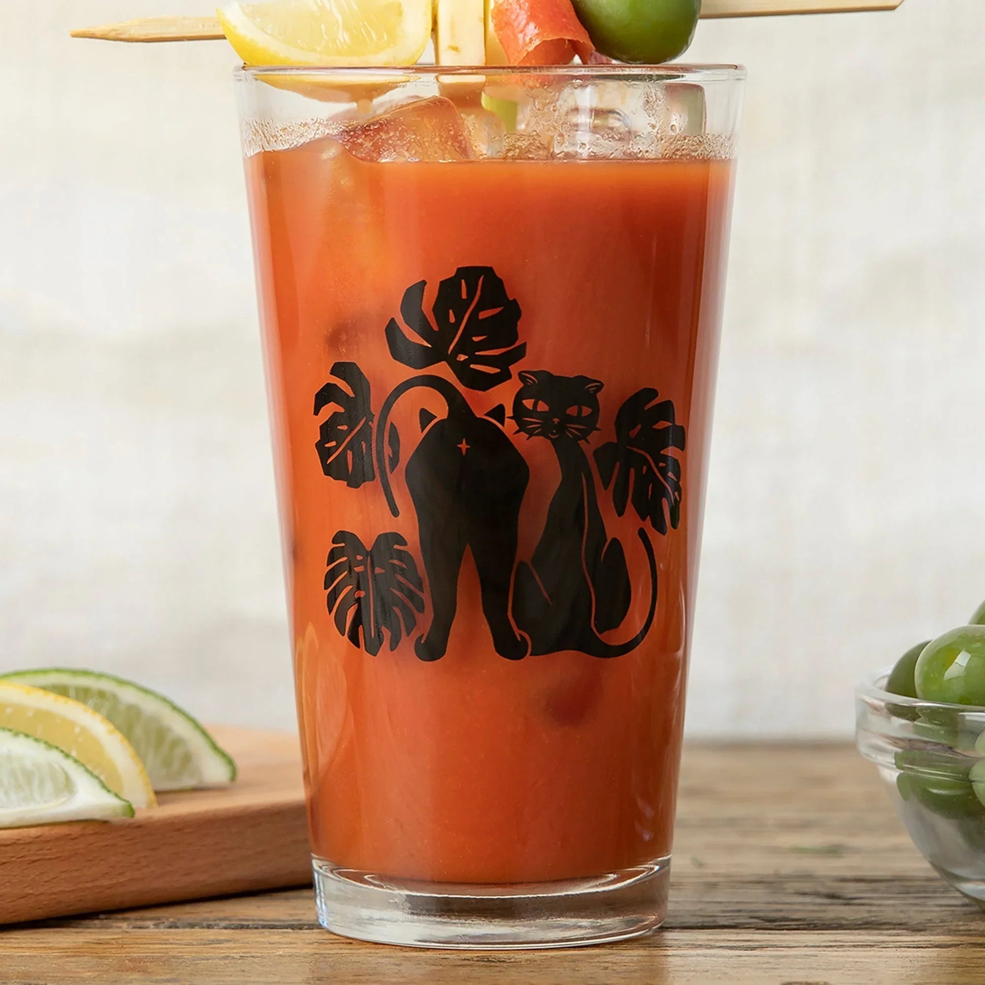 Cat illustrated pint glass by Two Little Fruits