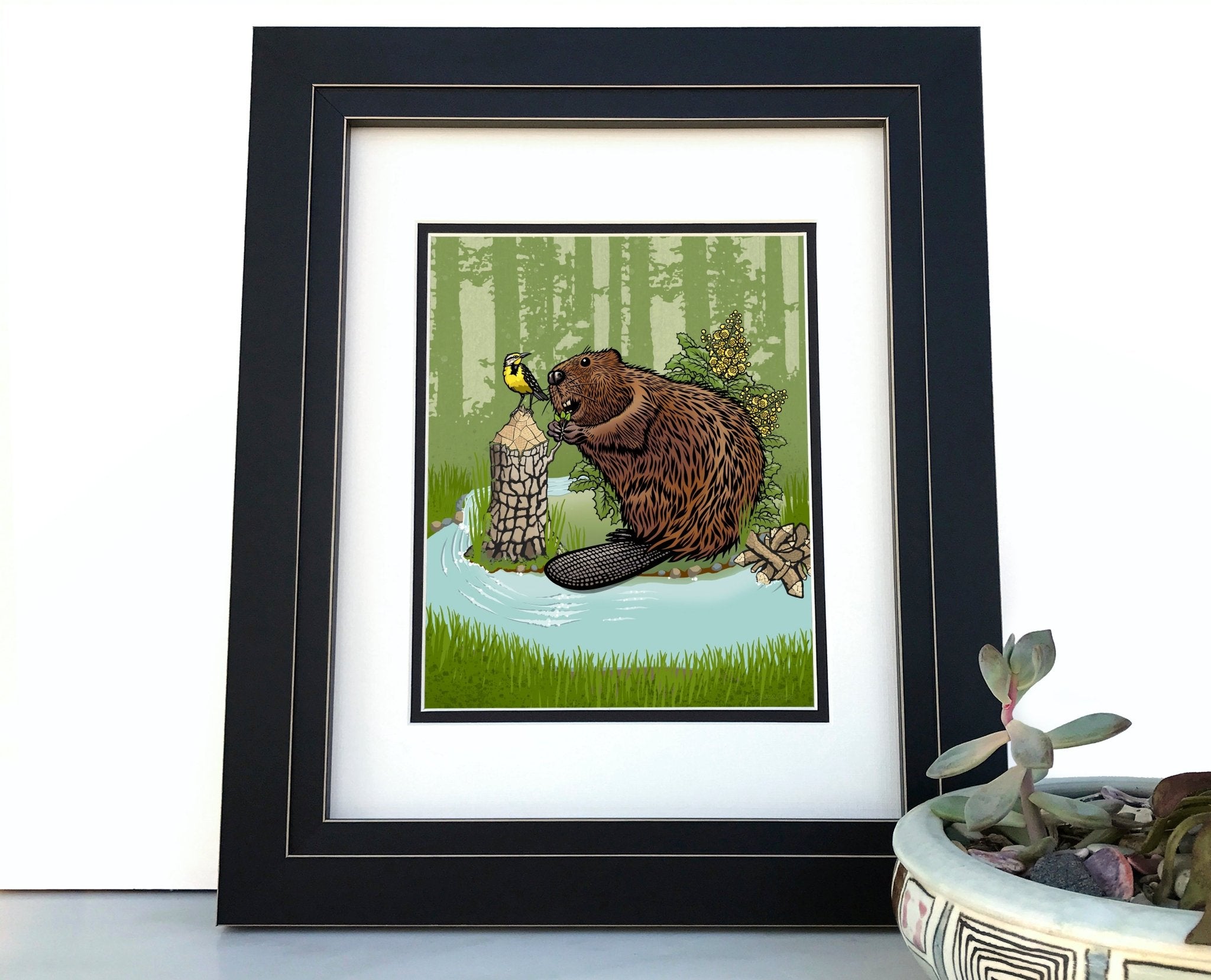 Charming Beaver Art Print - Quality 8x10 or 11x14 Inch Wildlife Decor, Great Gift Idea - Paper Prints - Two Little Fruits - Two Little Fruits