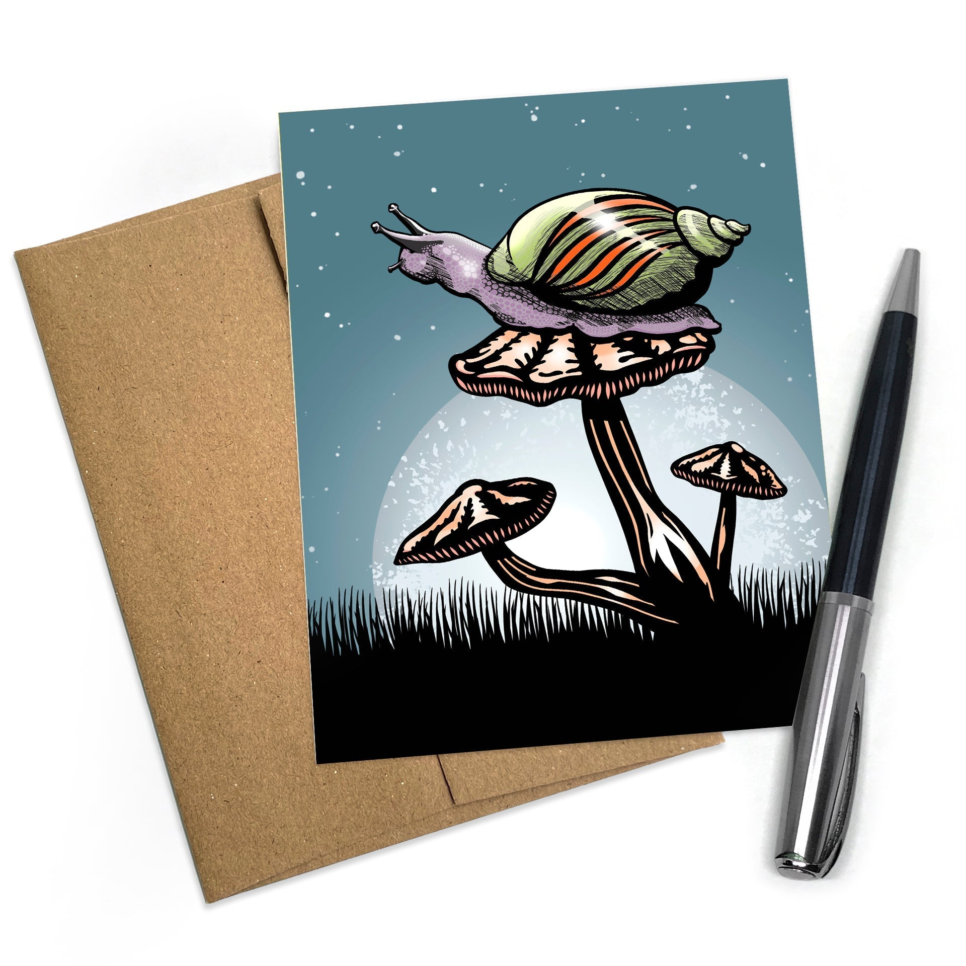 Charming Snail Greeting Card - A2 Size, Blank Inside, Comes with Brown Envelope - Greeting Cards - Two Little Fruits - Two Little Fruits