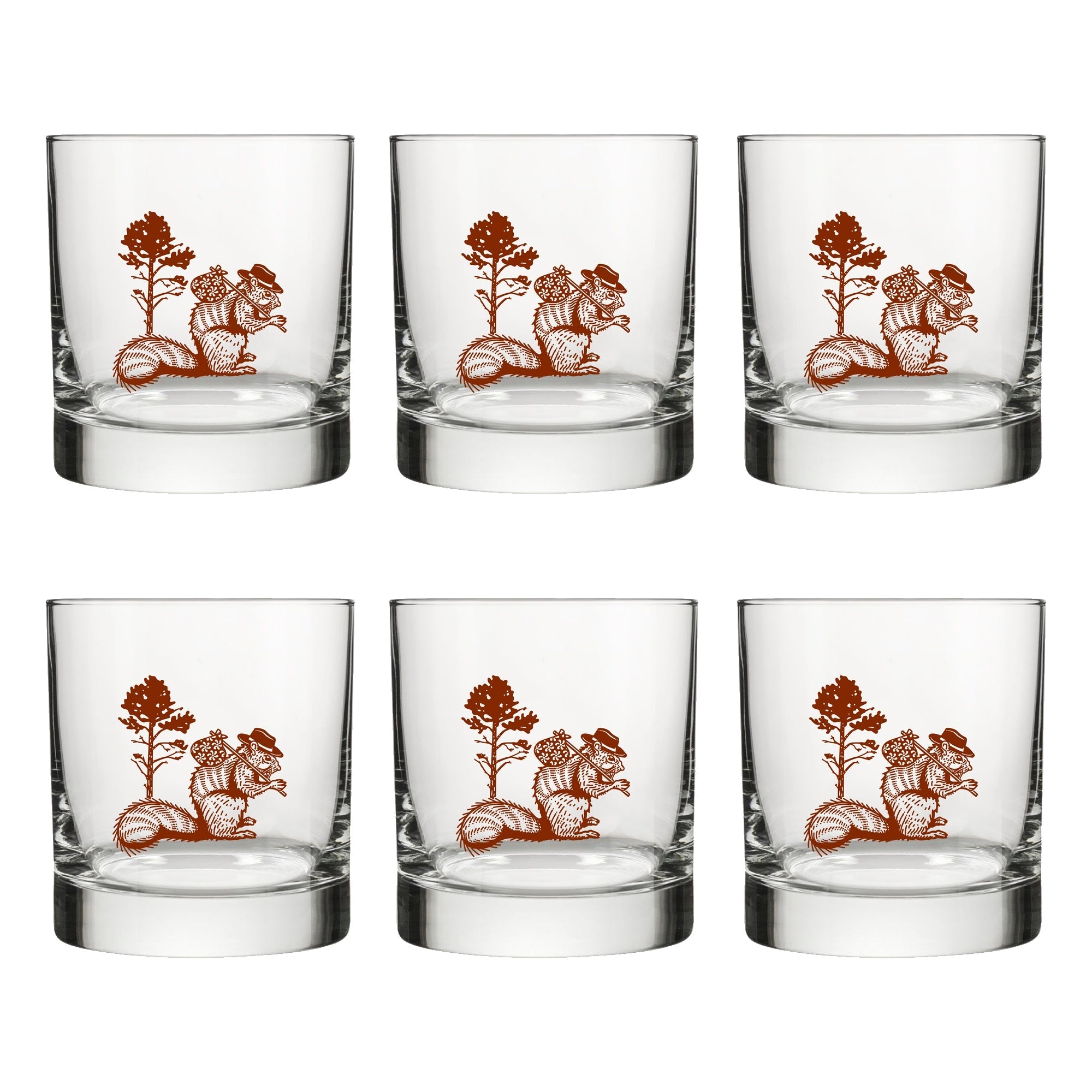 Charming Squirrel Rocks Glass - 10 Oz Brown Hobo Squirrel Design - Perfect for Whiskey or Mixed Drinks - Rocks Glass - Two Little Fruits - Two Little Fruits