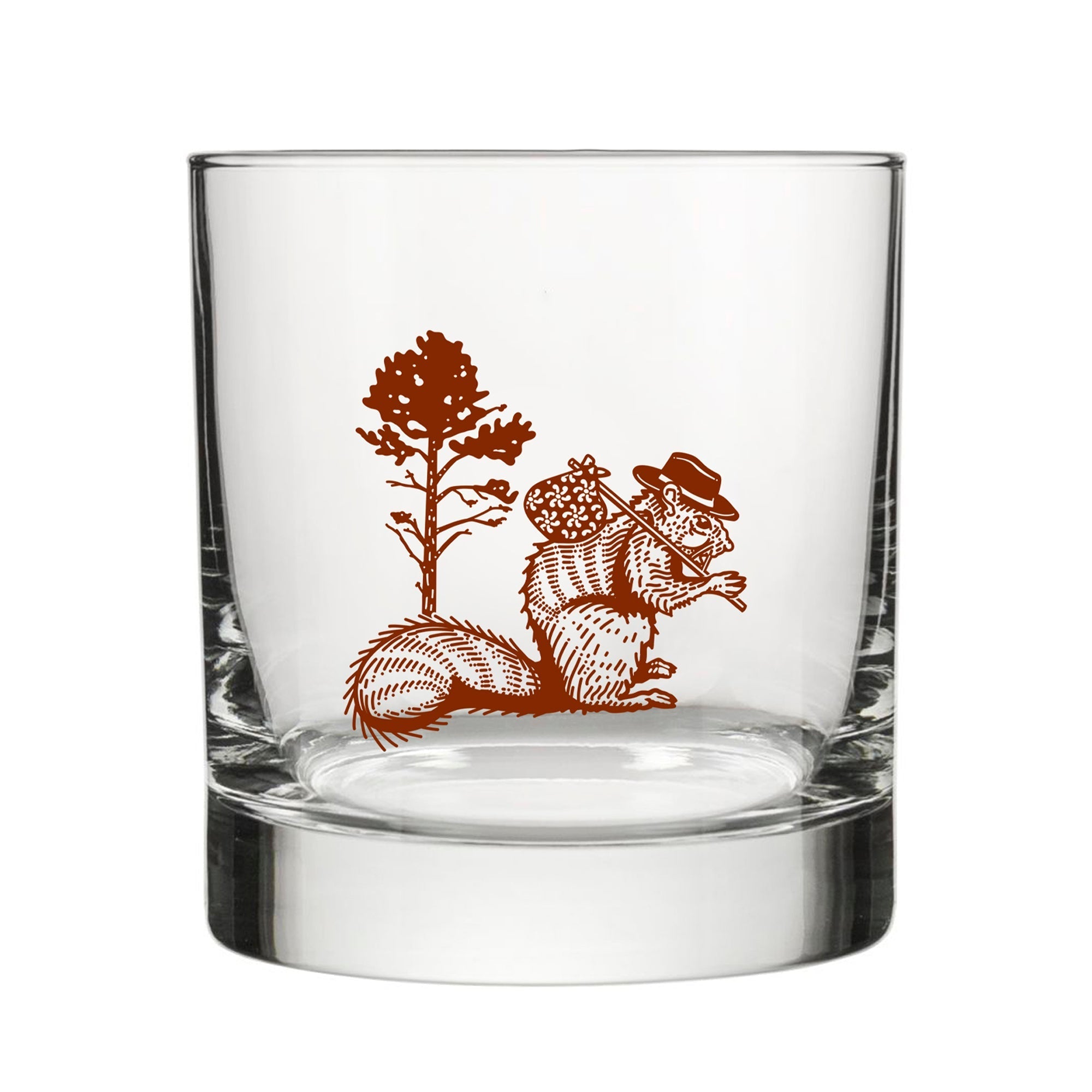 Charming Squirrel Rocks Glass - 10 Oz Brown Hobo Squirrel Design - Perfect for Whiskey or Mixed Drinks - Rocks Glass - Two Little Fruits - Two Little Fruits