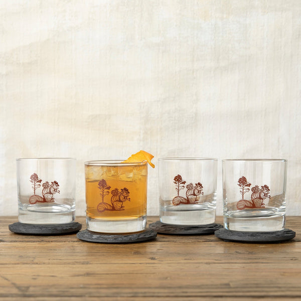 Charming Squirrel Rocks Glass - 10 Oz Brown Hobo Squirrel Design - Perfect for Whiskey or Mixed Drinks - Rocks Glass - Two Little Fruits - Two Little Fruits