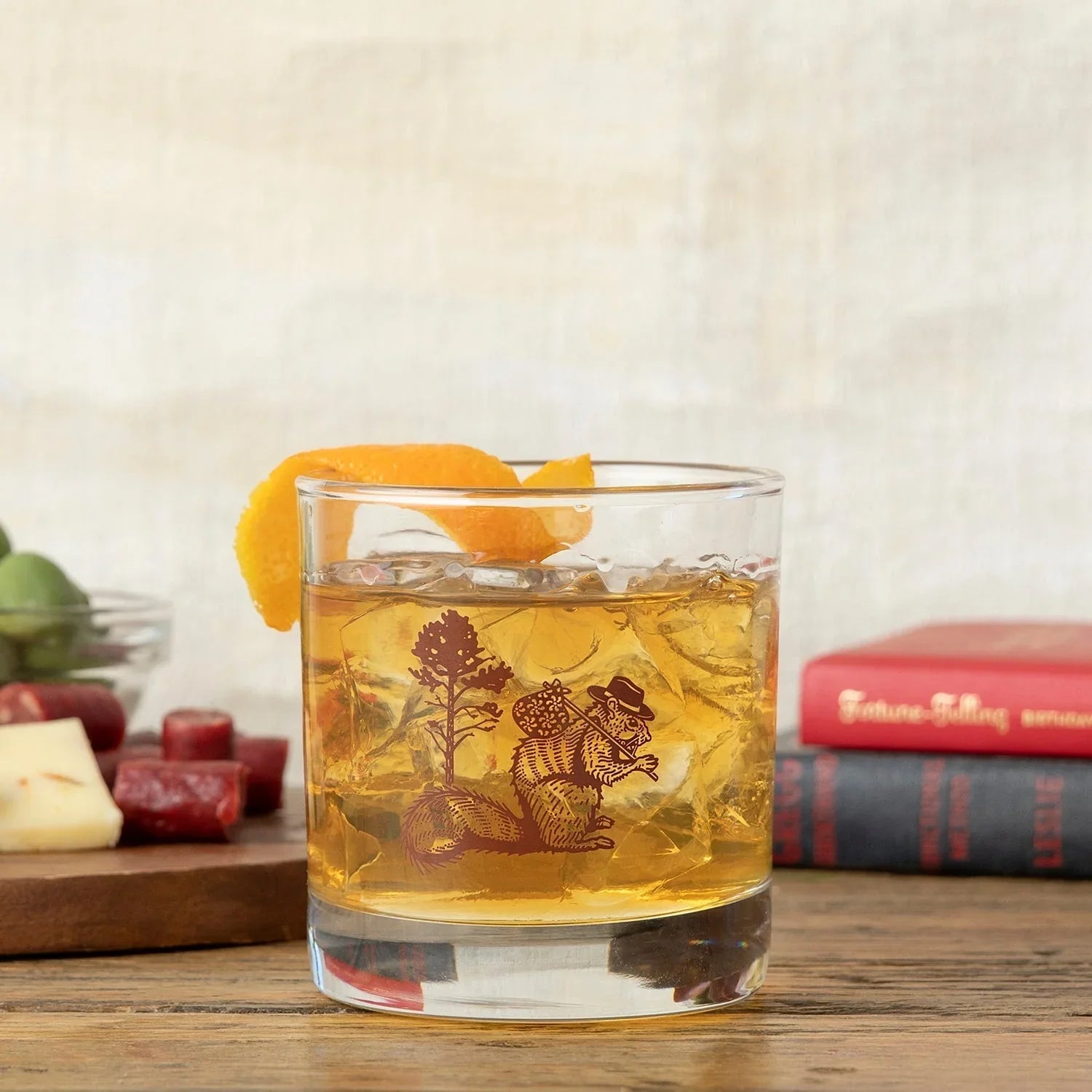 Charming Squirrel Rocks Glass - 10 Oz Brown Hobo Squirrel Design - Perfect for Whiskey or Mixed Drinks - Rocks Glass - Two Little Fruits - Two Little Fruits