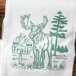 Cheerful Moose In Boots Cotton illustrated tea towel by Two Little Fruits