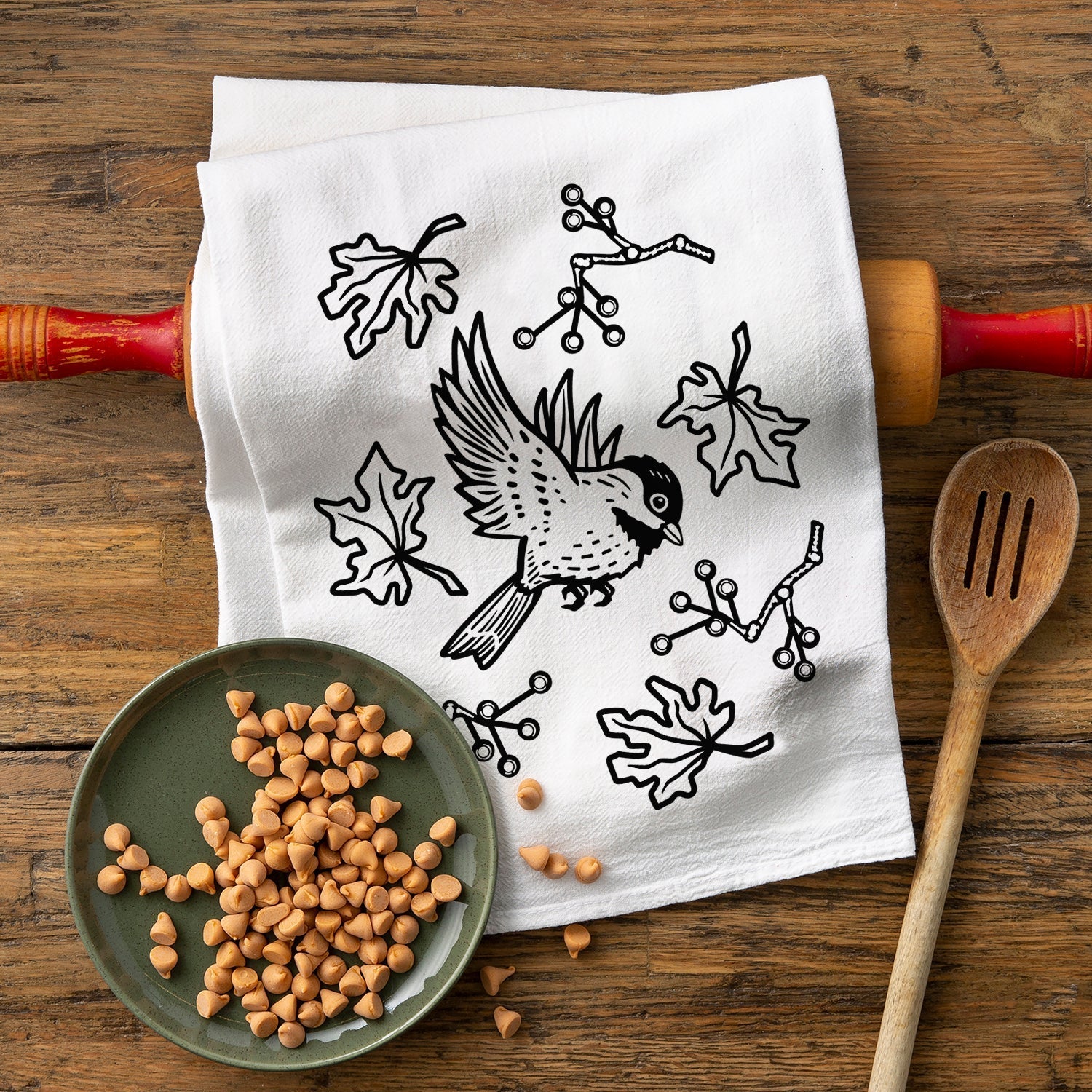 Chickadee Bird Tea Towel - 100% Cotton, Eco - Friendly, Lint - Free, Stylish Kitchen Decor - Tea Towels - Two Little Fruits - Two Little Fruits