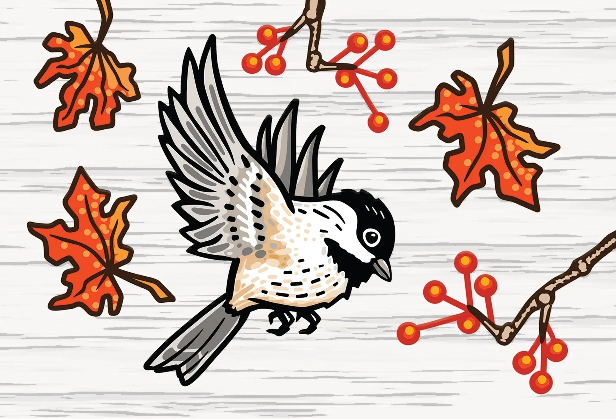 Chickadee illustrated fridge magnet by Two Little Fruits