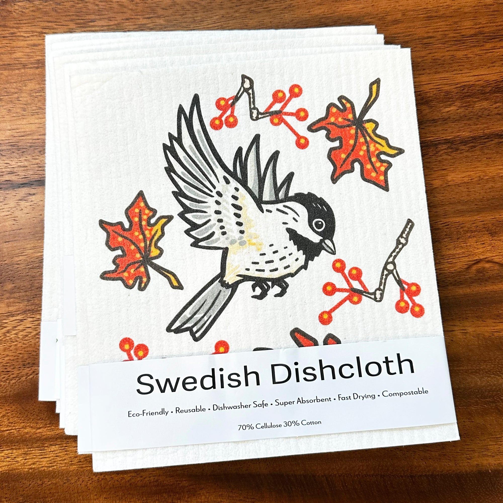 Chickadee Reusable Kitchen Towels - Eco - Friendly Swedish Dishcloth, Compostable & Durable 6.5x8 in. - Swedish Dish Cloth - Two Little Fruits - Two Little Fruits