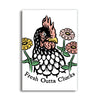 Cheerful Chicken Fridge Magnet titled 'Fresh Outta Clucks' featuring a colorful illustration of a chicken surrounded by flowers, perfect for adding charm to your refrigerator.