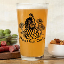 Chicken illustrated pint glass by Two Little Fruits