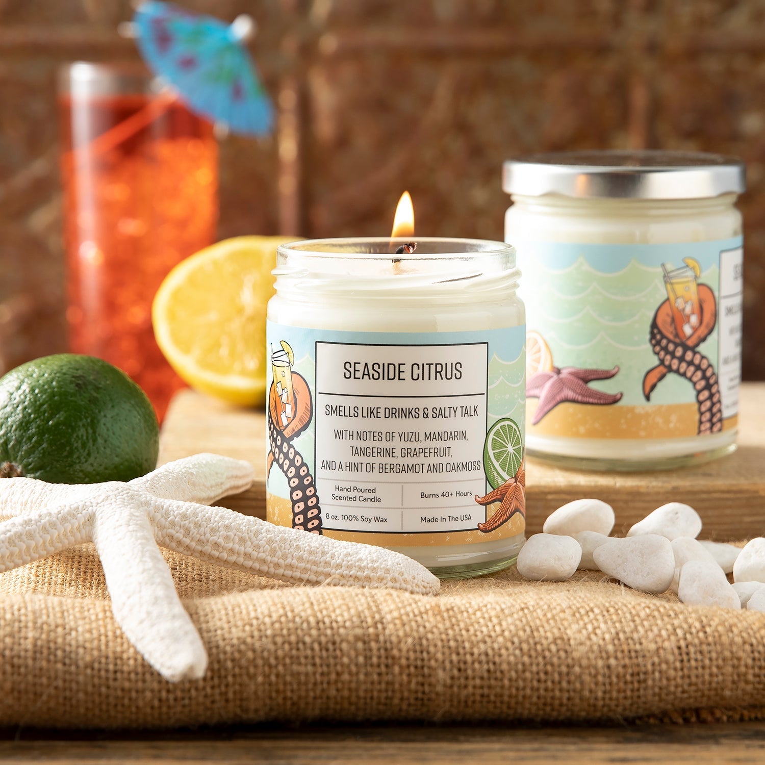 Citrus Scented Candles - Yuzu & Seaside Citrus Aroma | Hand - Poured 100% Soy Wax Candle - Soy Candles - Two Little Fruits - Two Little Fruits