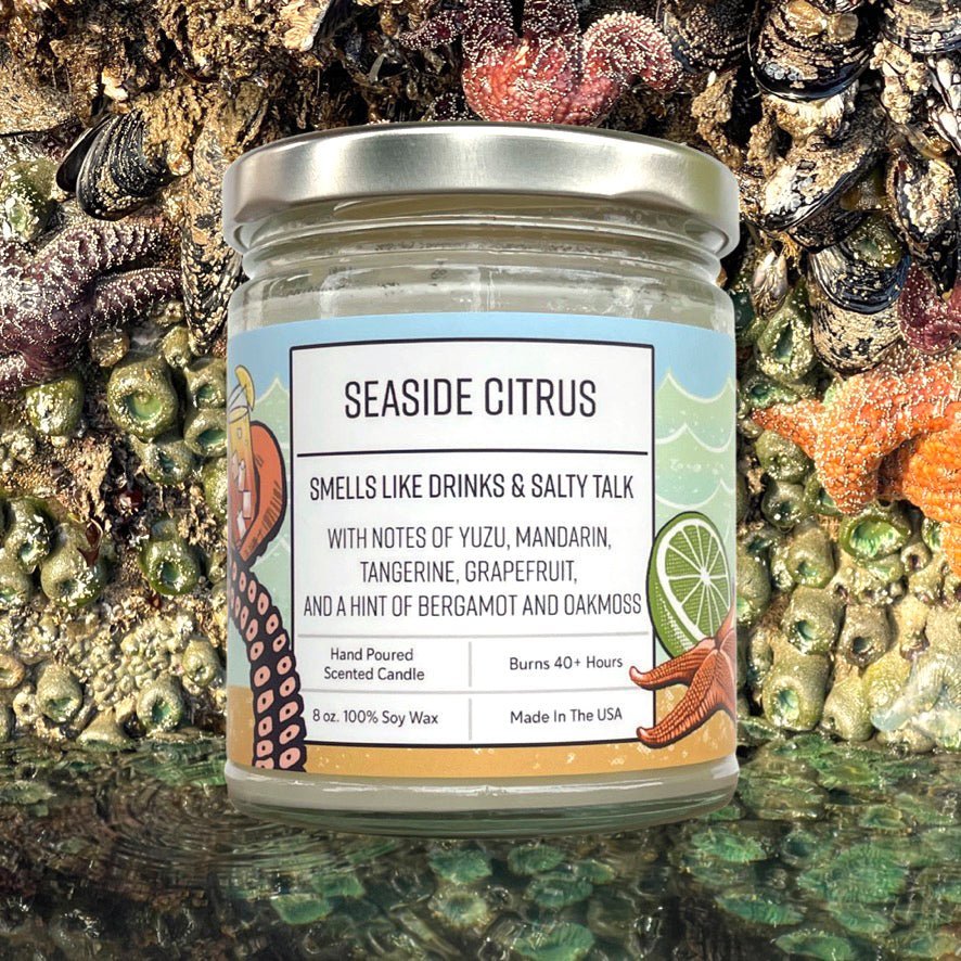 Citrus Scented Candles - Yuzu & Seaside Citrus Aroma | Hand - Poured 100% Soy Wax Candle - Soy Candles - Two Little Fruits - Two Little Fruits